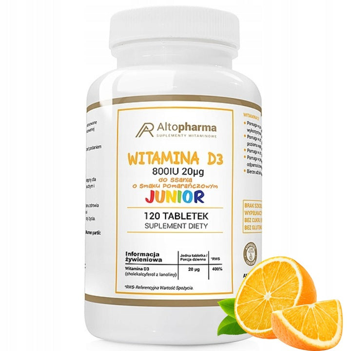 VITAMIN D3 800IU JUNIOR FOR CHILDREN sucking ORANGE Alto Pharma 120tab