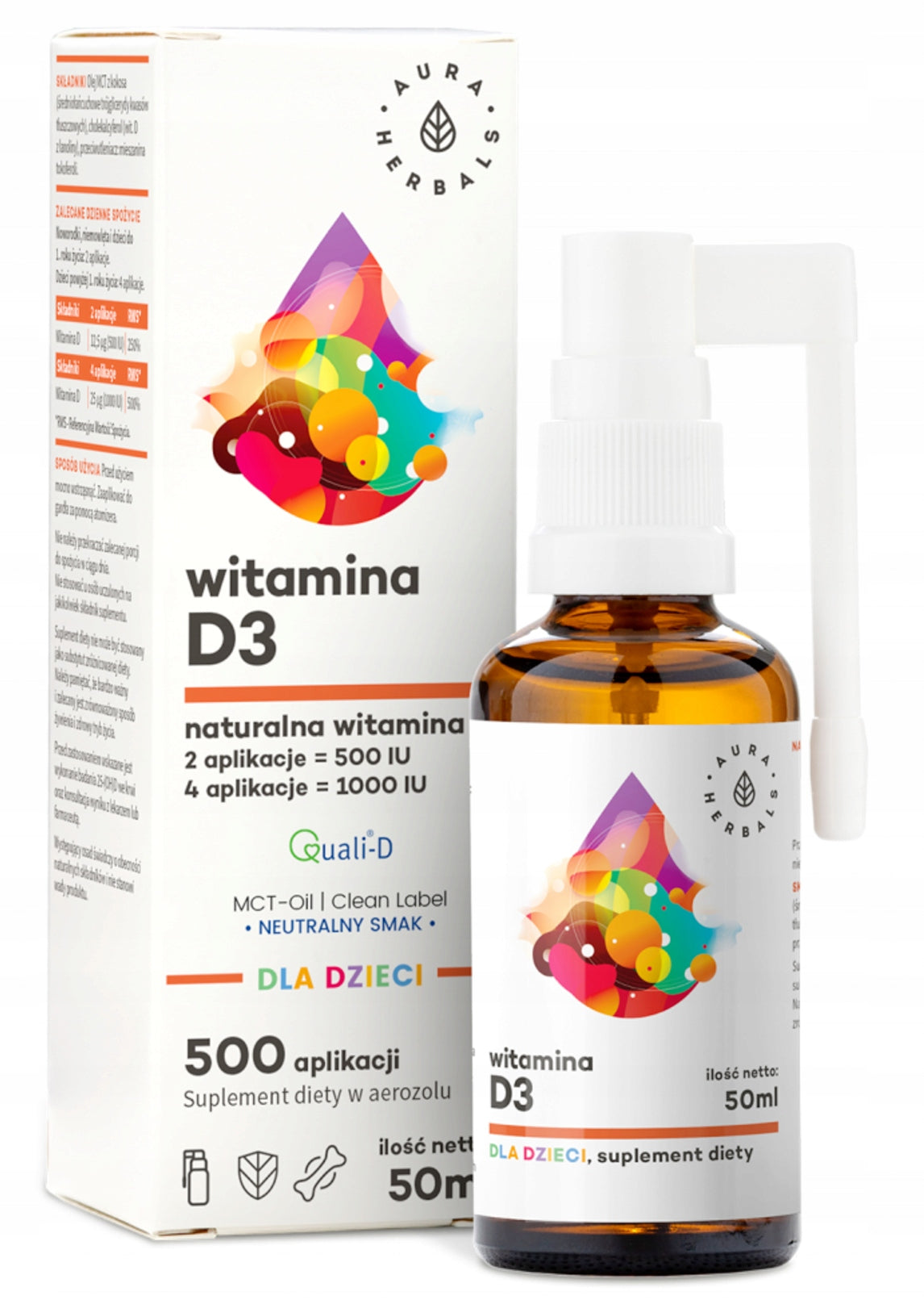 VITAMIN D3 FOR CHILDREN 100% NATURAL D + MCT Aura Herbals AEROSOL 50 ml.
