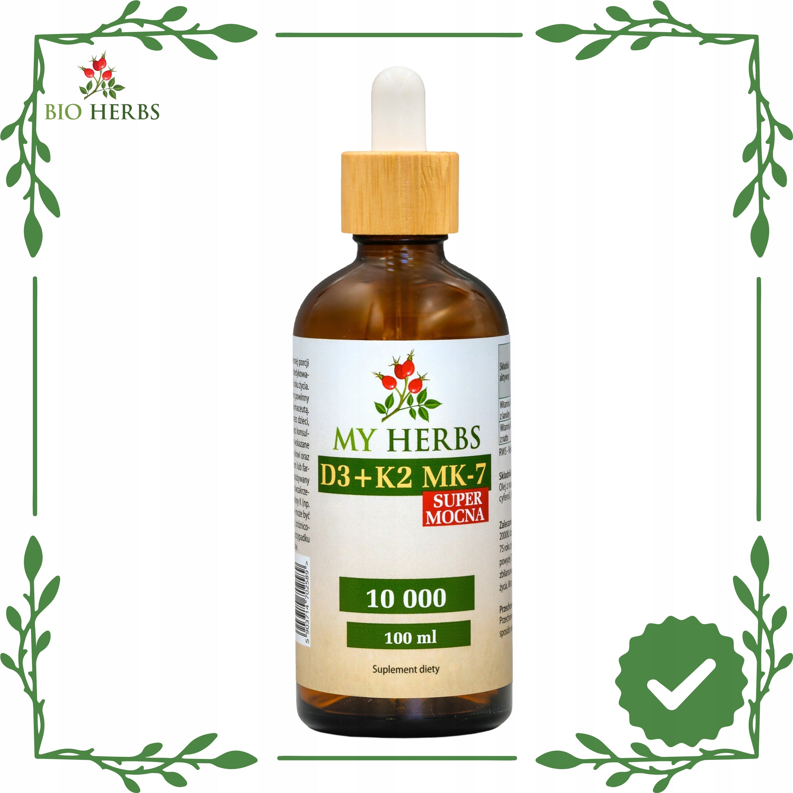 VITAMIN D3 + K2 MK-7 10 000 IN OLIVE OIL DROPS 100ml Medical device no