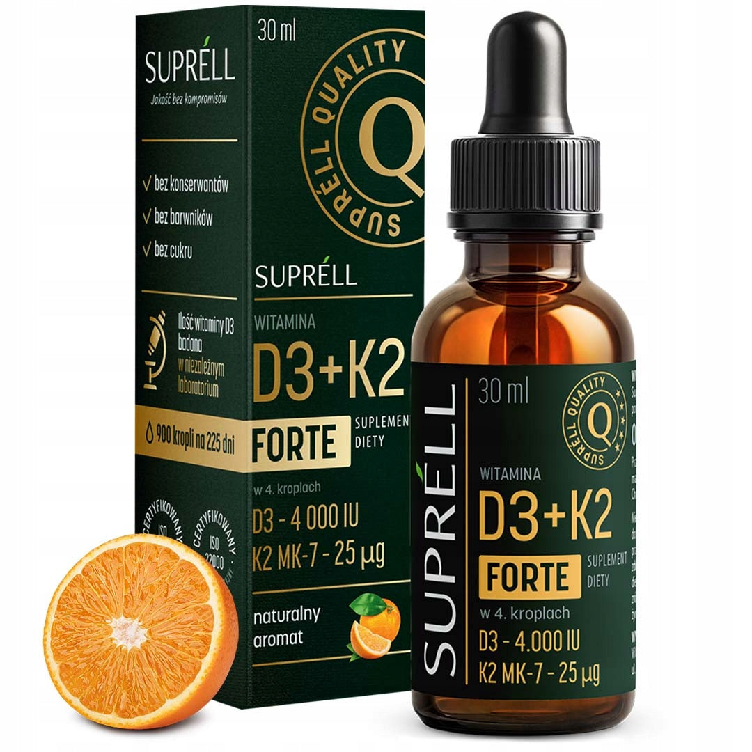VITAMIN D3 K2 MK7 4000IU Forte 900 Drops 7,5 Months Bone Resistance