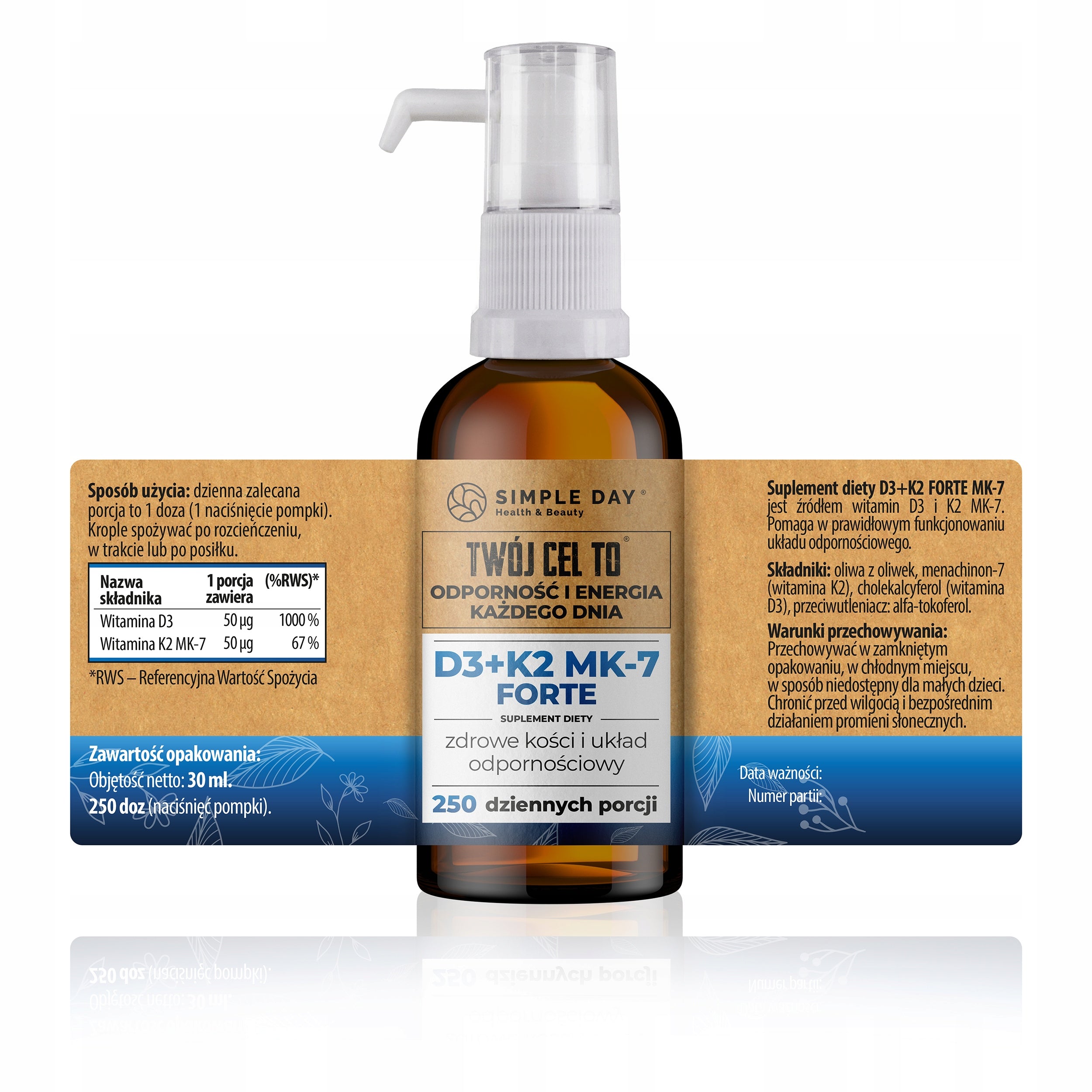 VITAMIN D3 K2 MK7 FORTE 2000IU 30ml DROPS 250 DAYS IMMUNITY HEALTHY BONES Packaging status original