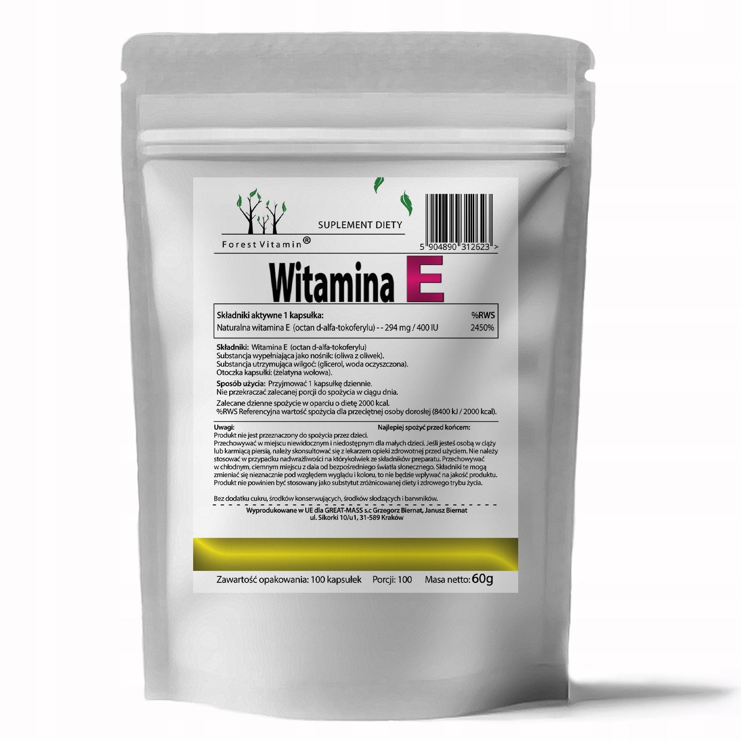 VITAMIN E NATURAL 400IU 100 CAPSULES SOFTGEL OLIVE OIL ANTIOXIDANT Brand Forest Vitamin