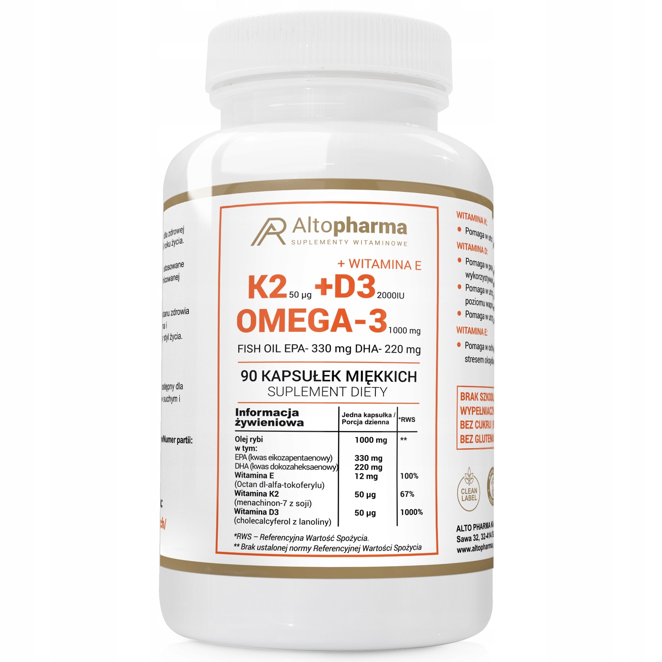 VITAMIN K2 MK-7 + D3 2000IU + OMEGA-3 + VITAMIN E Alto Pharma 90 kaps.