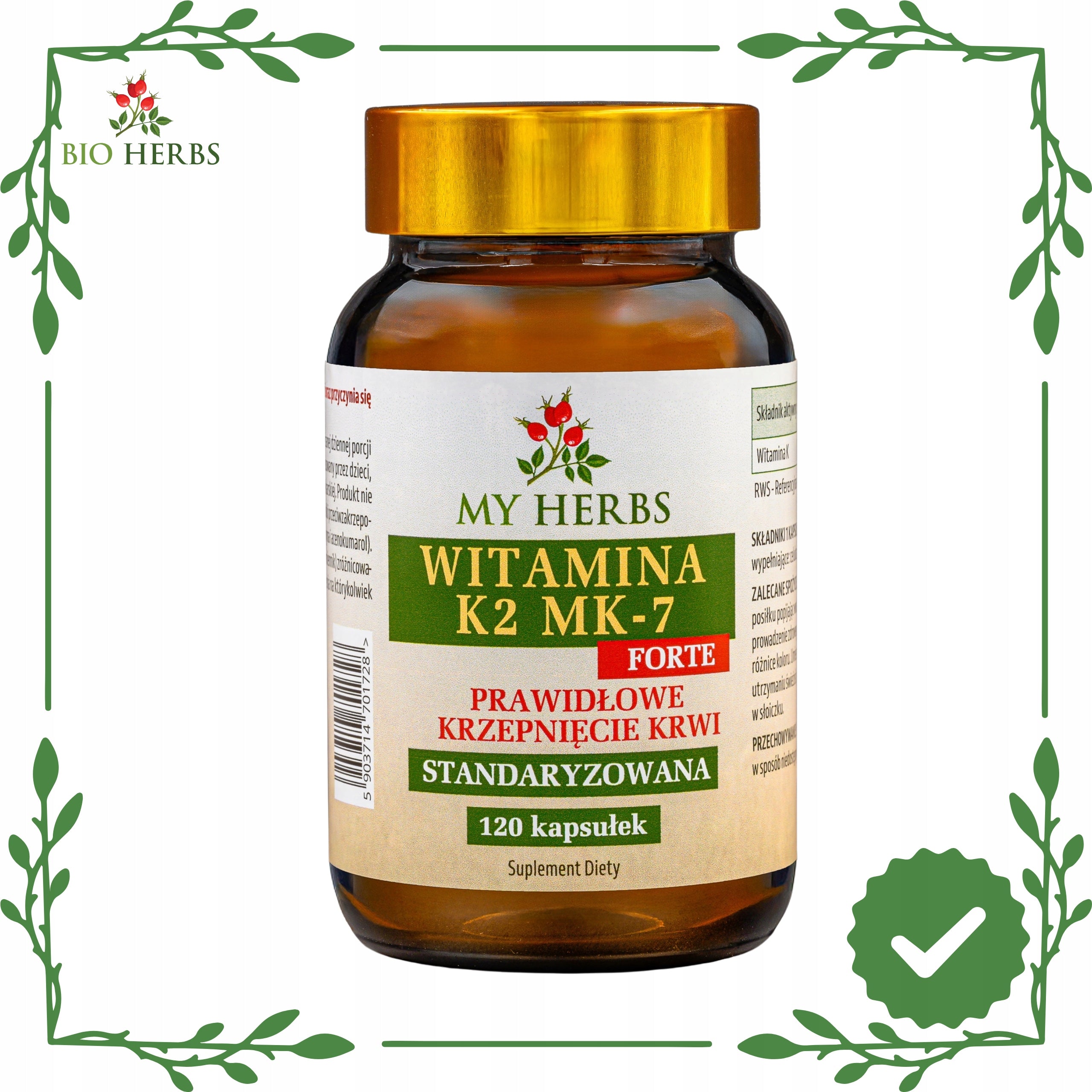 VITAMIN K2 MK-7 FORTE 200mcg NATURAL STANDARDIZED WITH NATTO 120 capsules Packaging status original