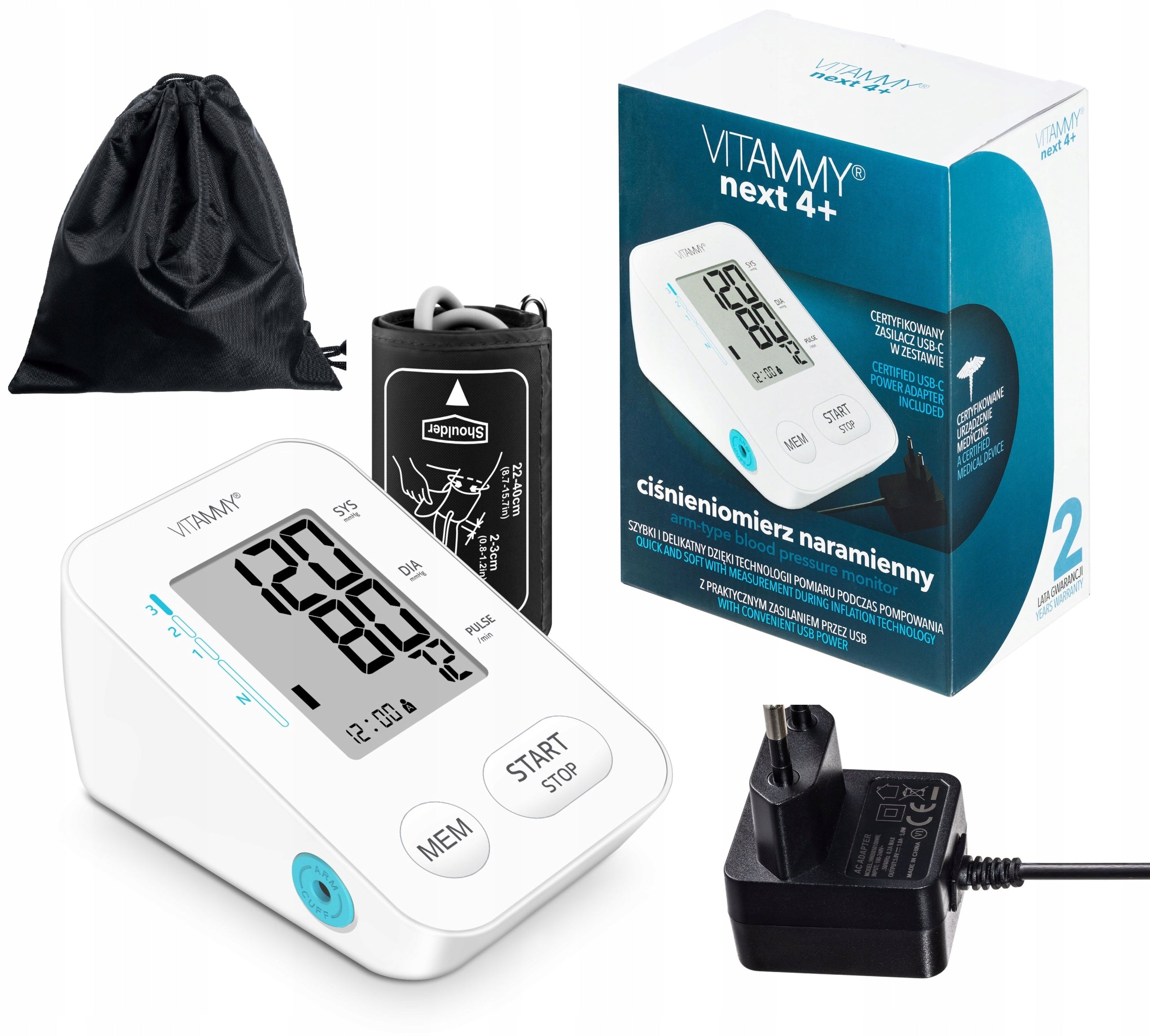 VITAMMY NEXT 4+ Shoulder blood pressure monitor power supply included, WHO function