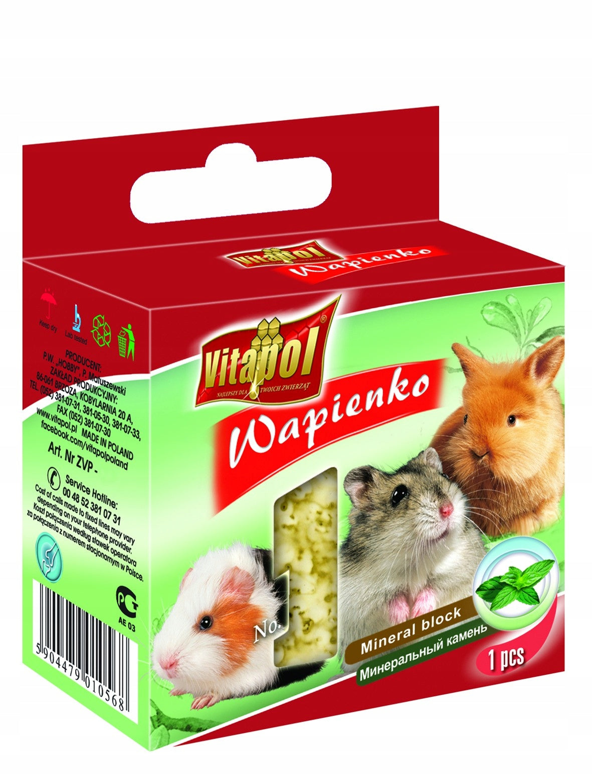 VITAPOL LIMESTONE CUBE FOR RODENTS WITH MINT 1063 EAN (GTIN) 5904479010636