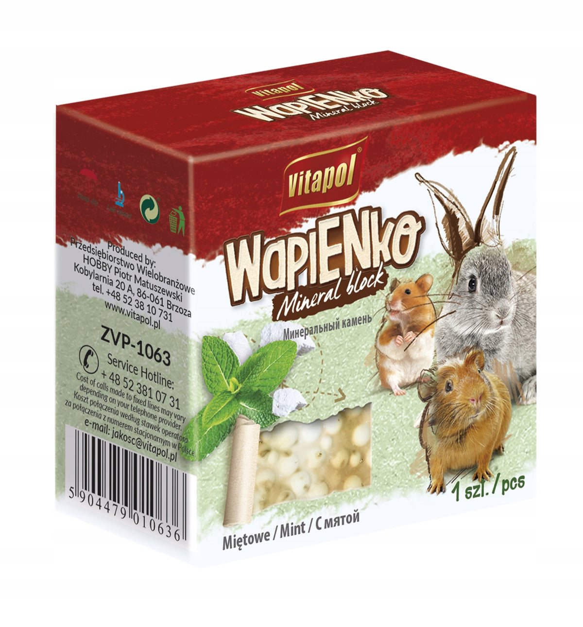 VITAPOL LIMESTONE CUBE FOR RODENTS WITH MINT 1063