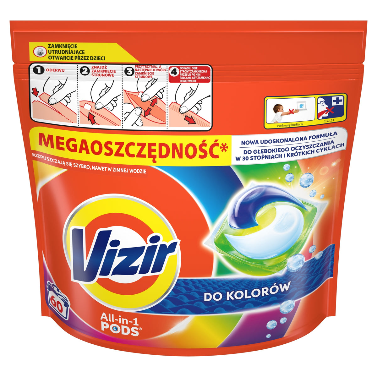 VIZIR CAPSULES FOR WASHING COLORED FABRICS ALL IN ONE PODS PIECES 60 WASHES