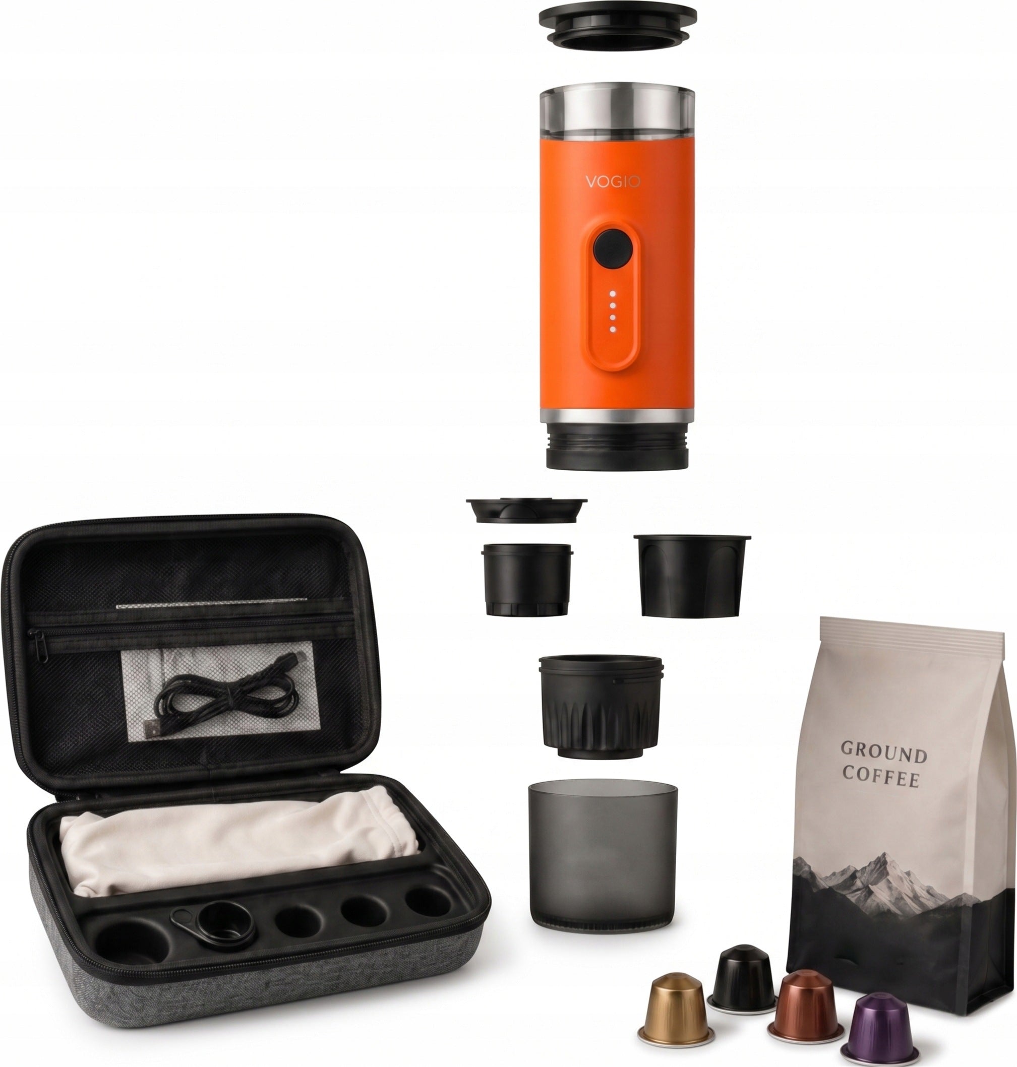 VOGIO ToGo K2 PLUS | Orange | 2in1 Portable Coffee Maker Packaging status original