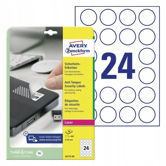 VOID SEAL LABELS DURABLE LASER A4 fi: 40mm x480