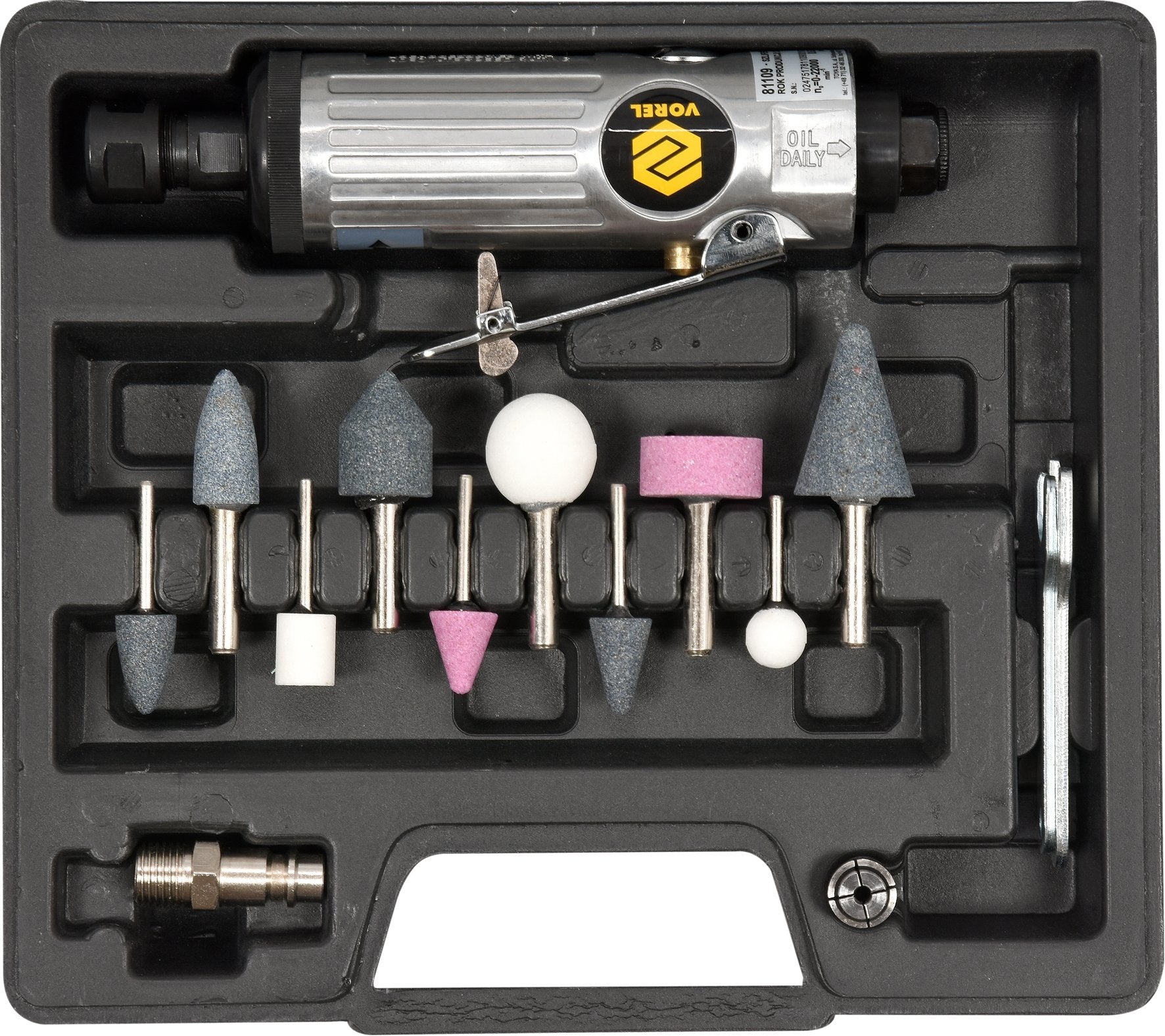 VOREL PNEUMATIC GRINDER. SIMPLE WITH ACCESSORIES Manufacturer code 81109