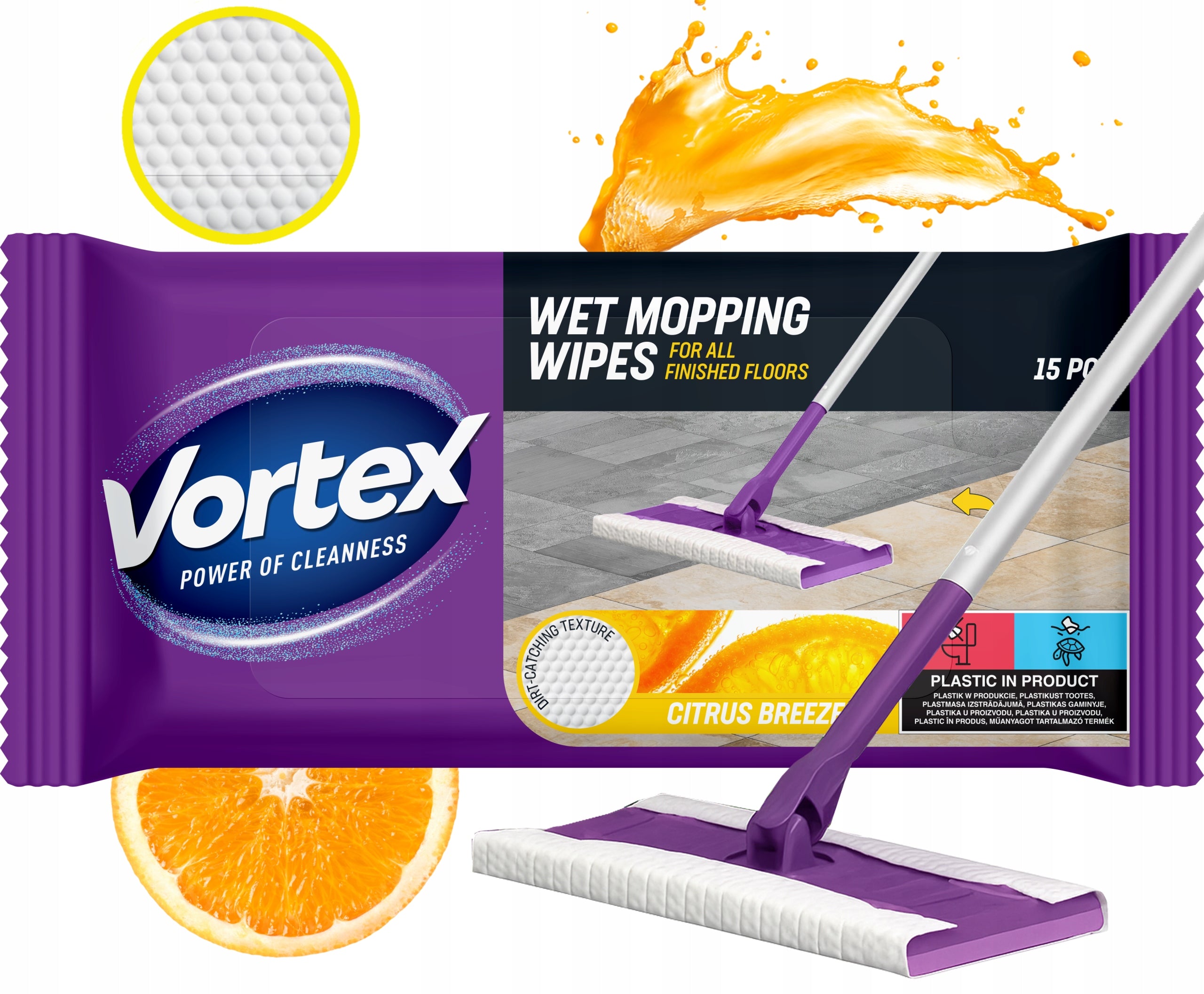 VORTEX WET CLOTHS CITRUS BREEZE REPLACEMENT FOR MOP CARTRIDGES 15 pcs.