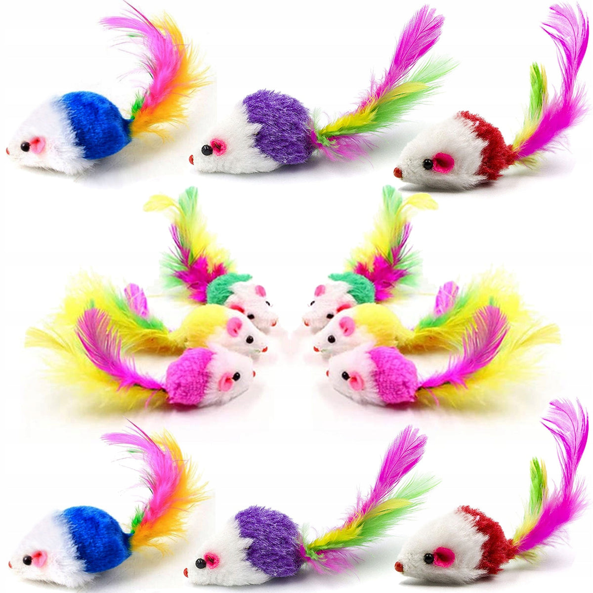 VOVIGGOL Cat Toy Mice 12PCS, 5 Color Variety Mouse Cat Toy Interactive
