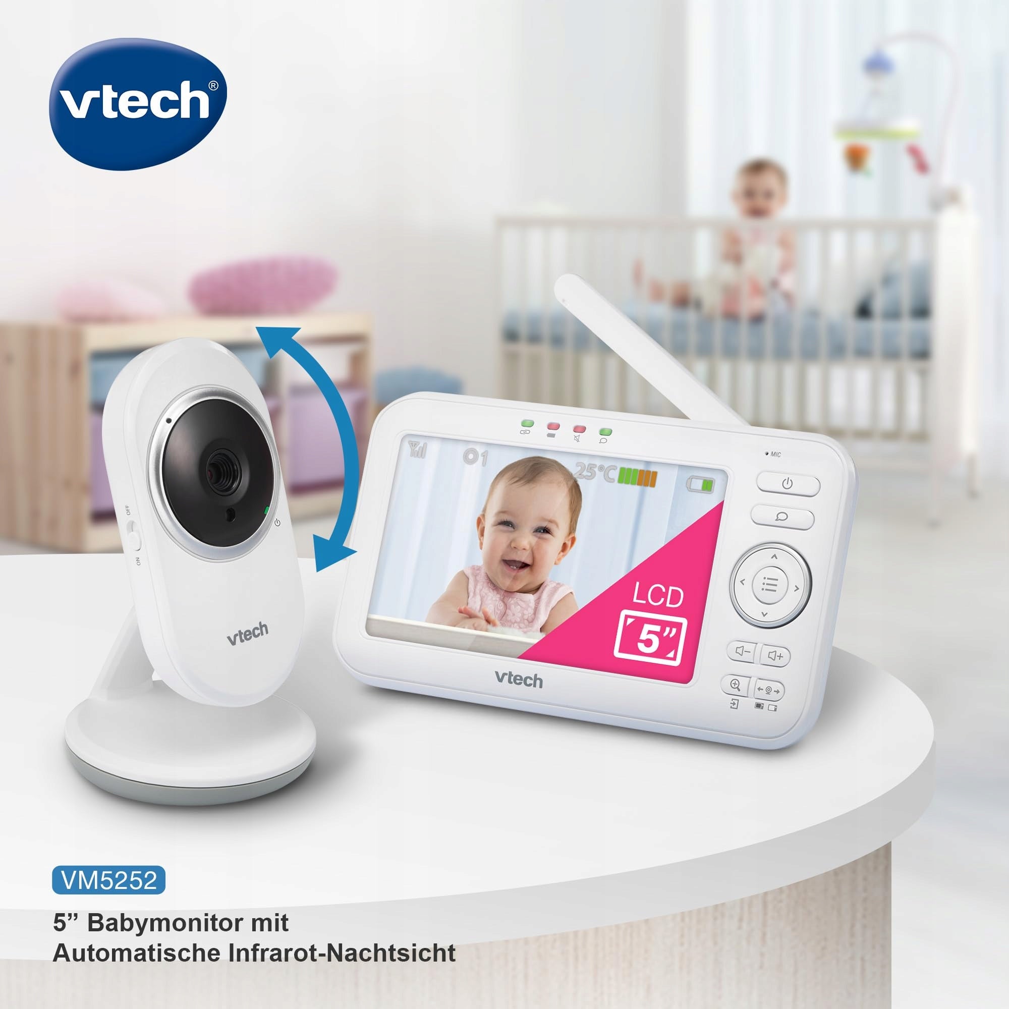 VTECH Babyfon Camera 5 Inch LCD Night Screen Vision Baby Monitor Packaging status original