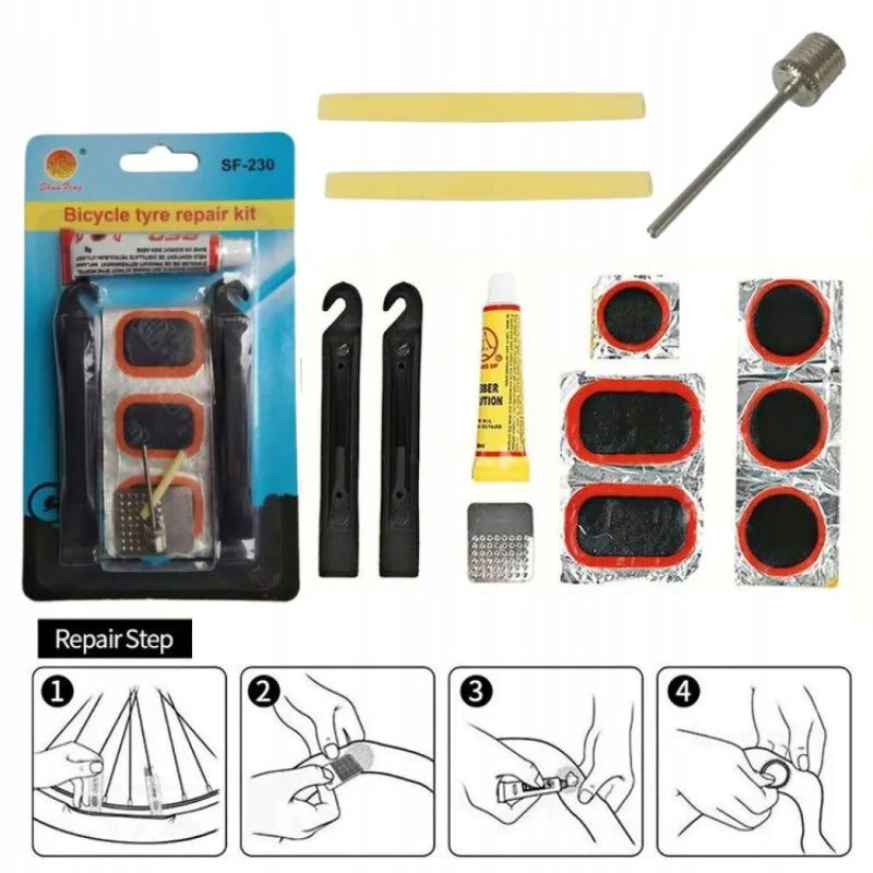 VULCANIZATION KIT FOR BICYCLE INNER TUBES REPAIR PATCHES WITH SPOONS + GLUE EAN (GTIN) 5907451361672