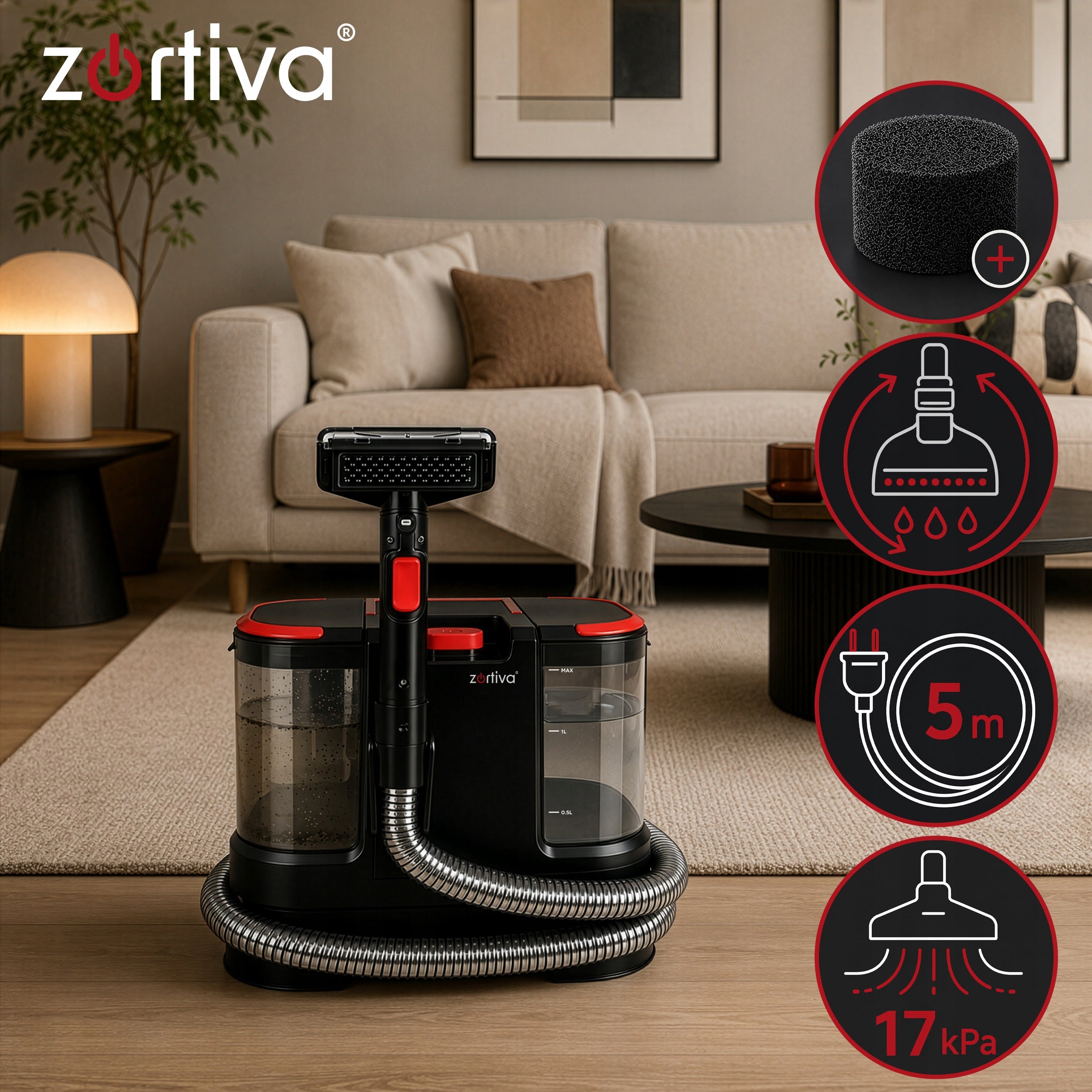 VacTrim 800W 17000 Pa Washing Vacuum Cleaner for Carpet and Hair Upholstery Power 800 W