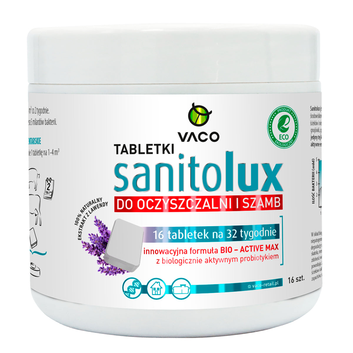 Vaco Sanitolux Tablets for treatment plants and septic tanks 320 g (16 pieces) Manufacturer Vaco