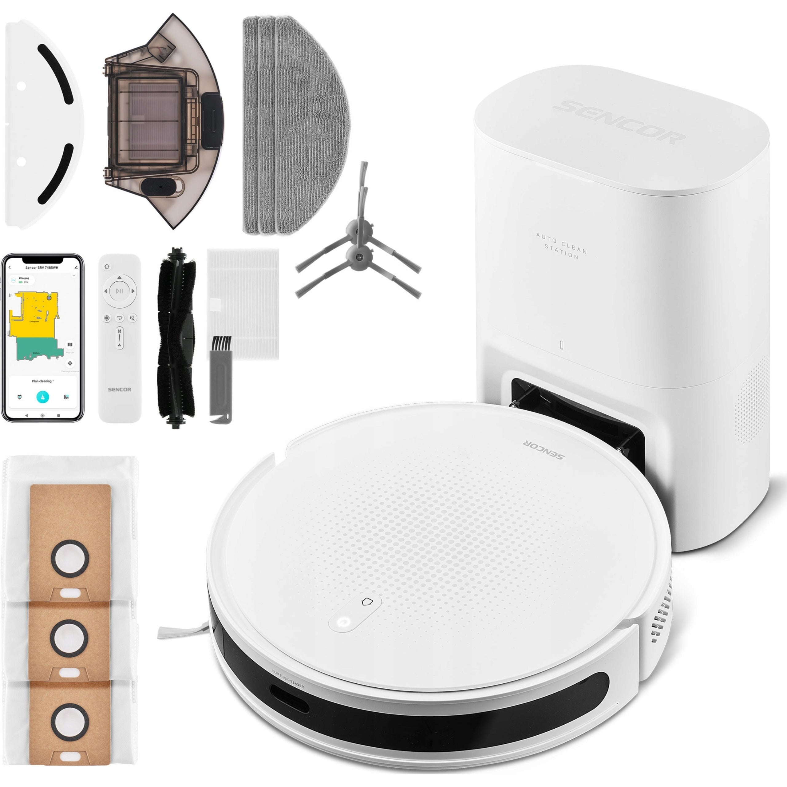 Vacuum Cleaner Robot Cleaning Sencor SRV 7485WH LiDAR Power Suction 5000Pa White
