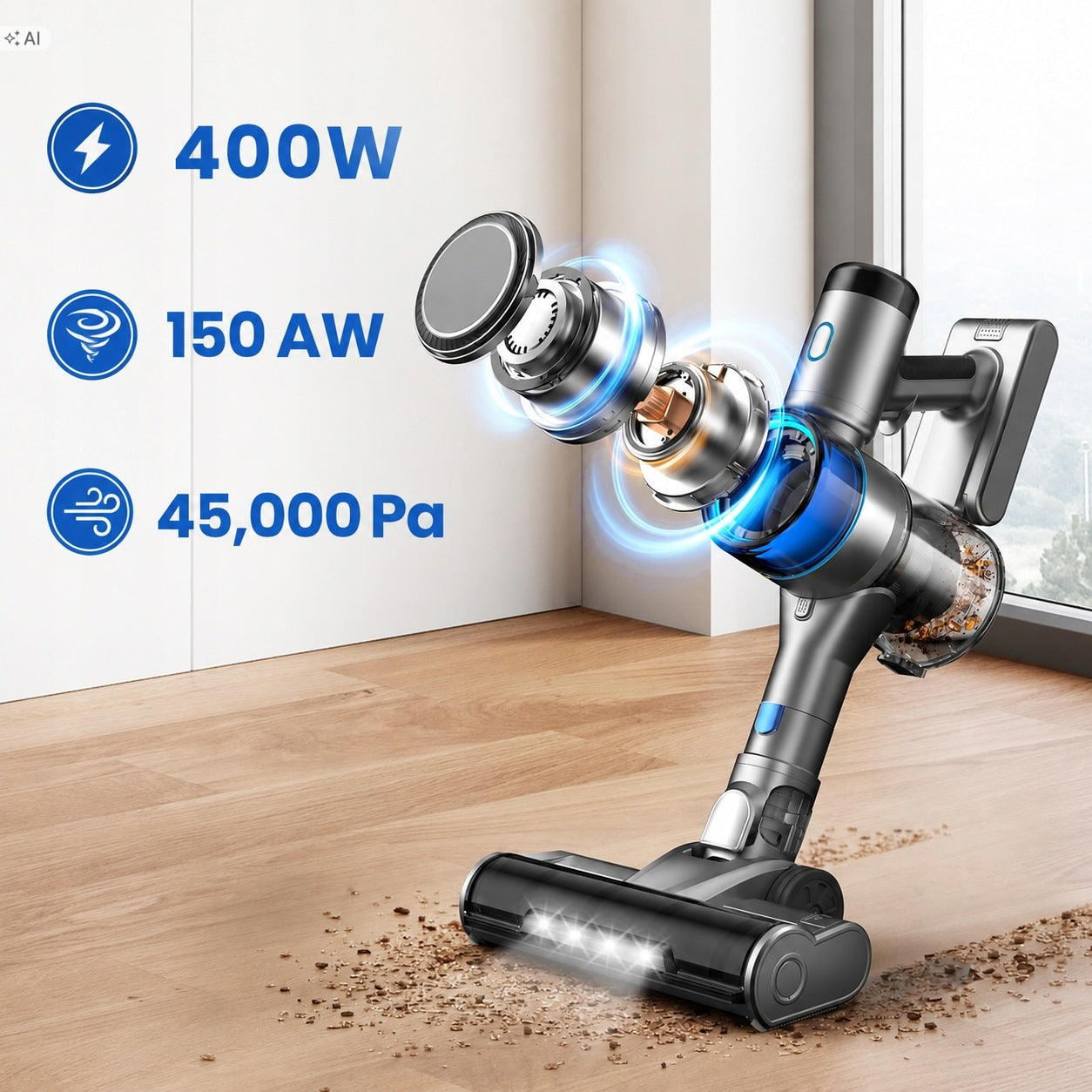 Vacuum Cleaner Wireless 400W 45KPa LED Stoppers 55min Brand no brand
