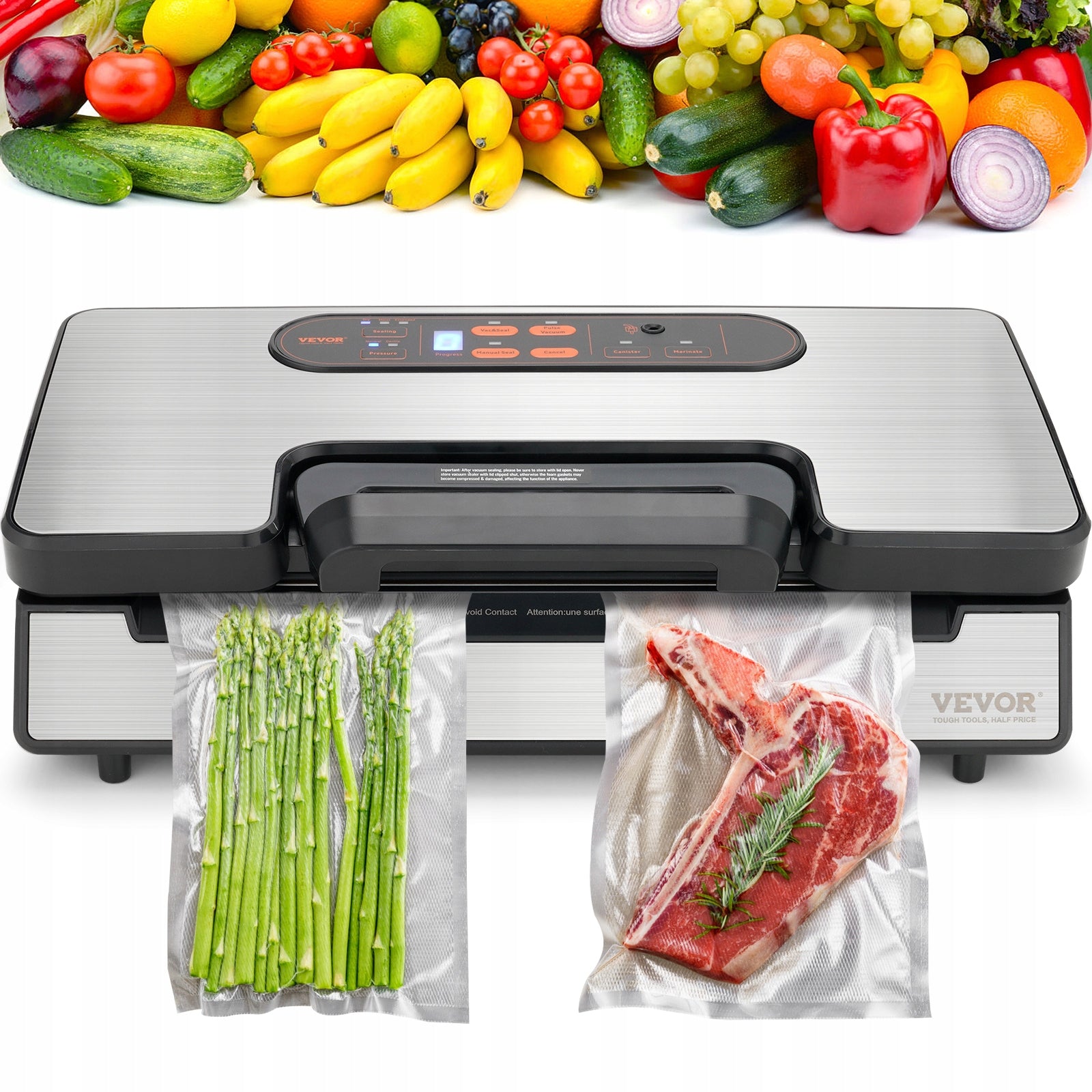 Vacuum Sealer Machine Food Preservation Storage Saver 90Kpa w/ Seal Bag Brand Vevor