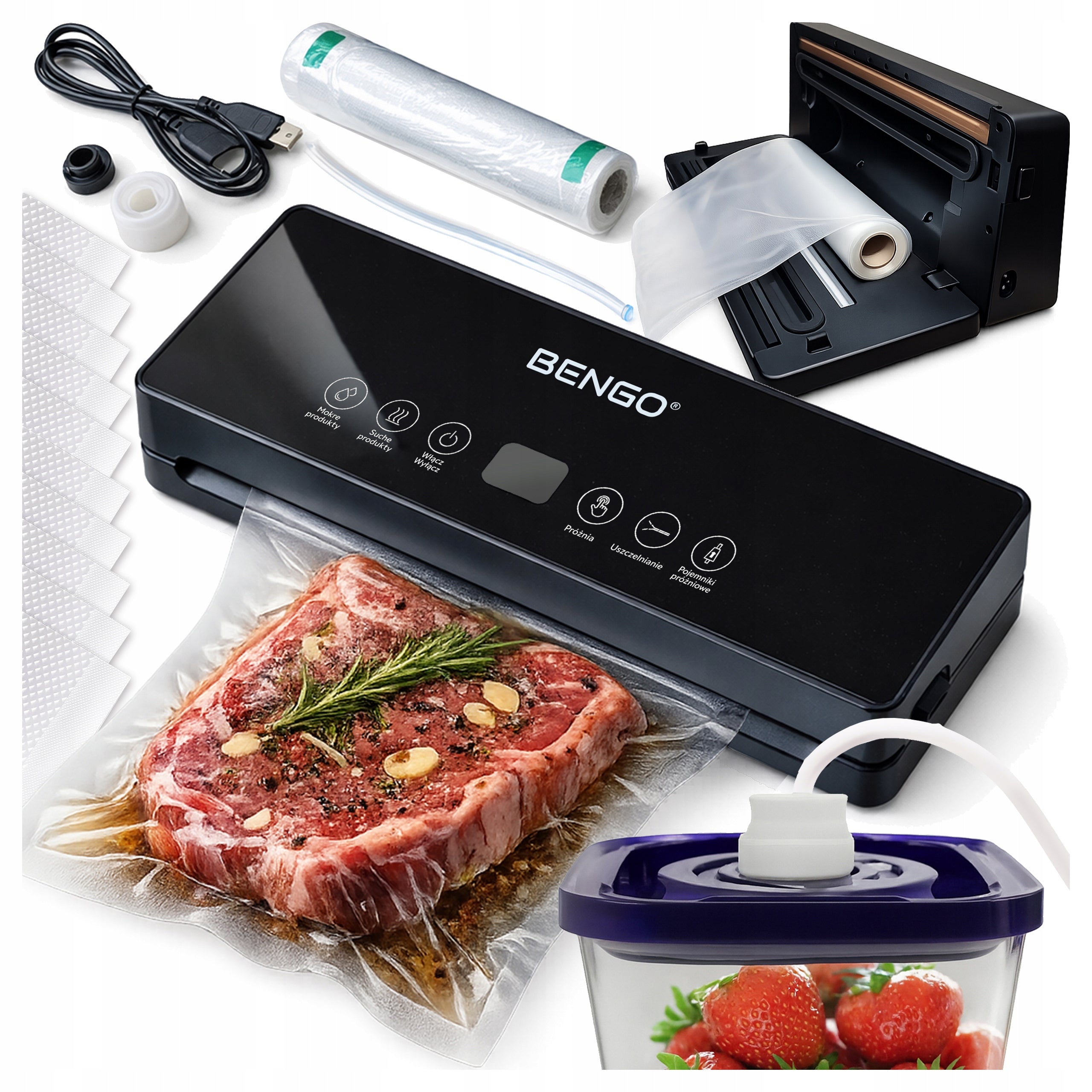Vacuum Welding Machine 150W Food Packing Machine Guillotine + Pouches Foil