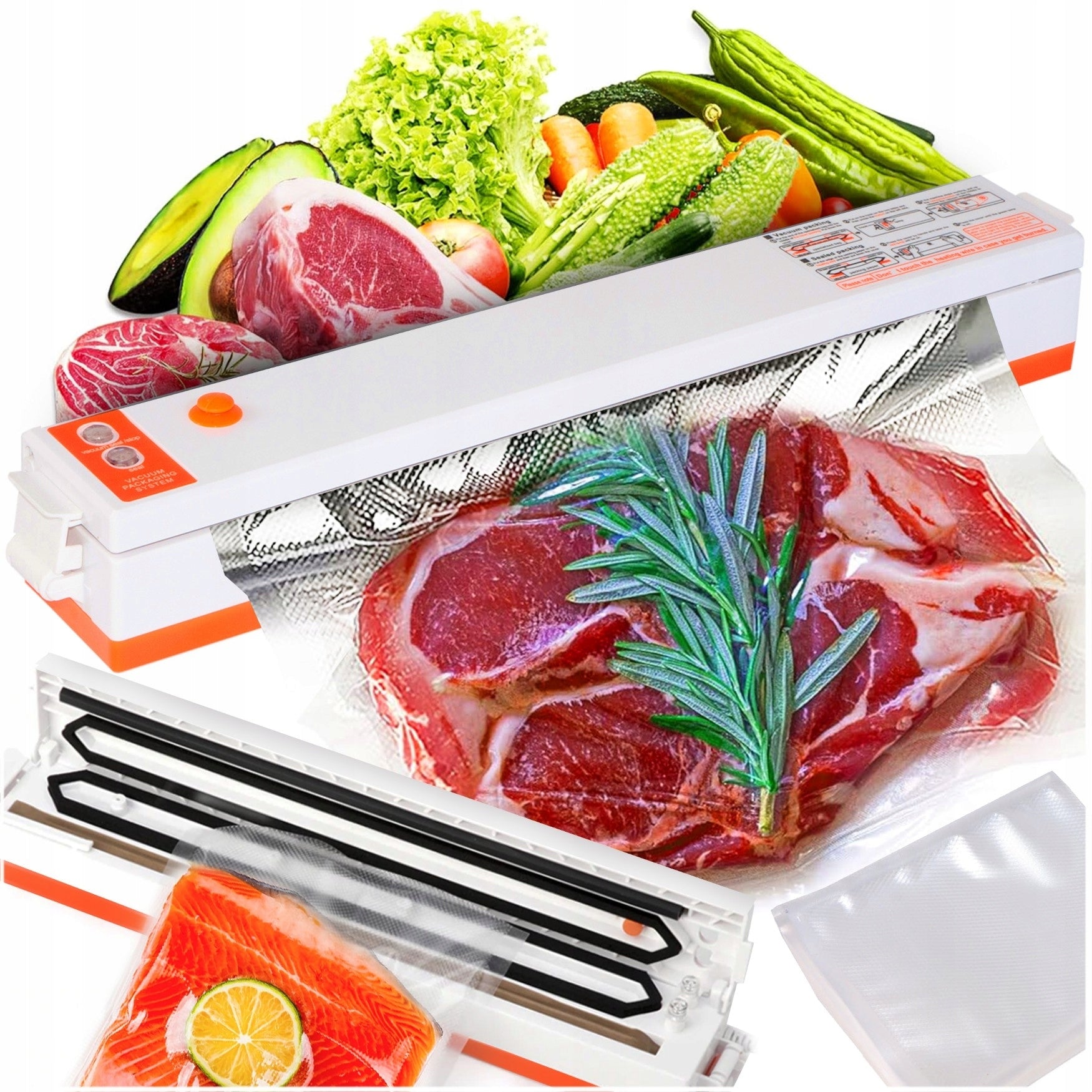 Vacuum Welding Machine Food Packaging Machine + Bags White Power 80W