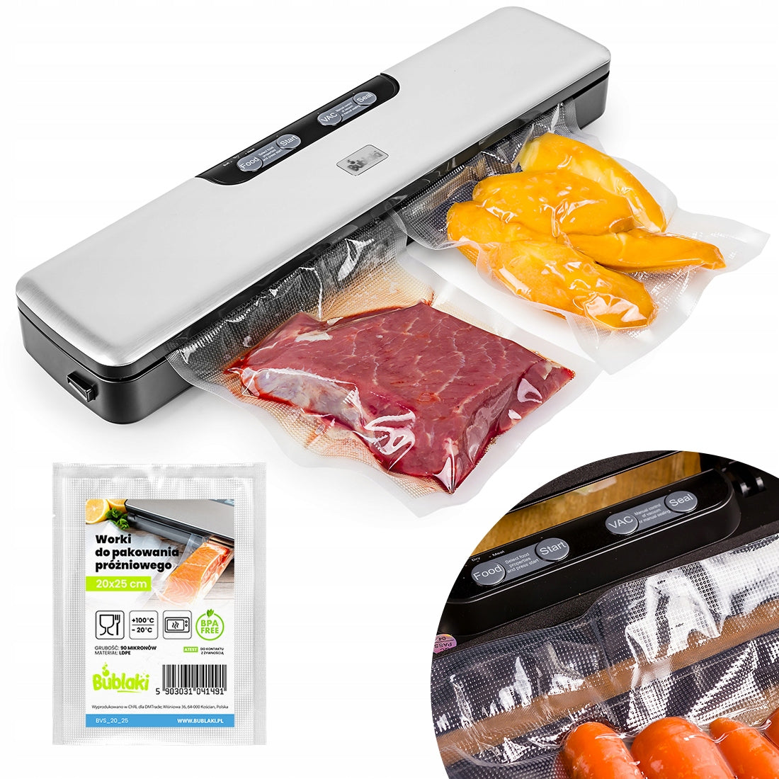 Vacuum Welding Machine For Food Film 125W 70Kpa Bublaki Packing Machine +BAGS