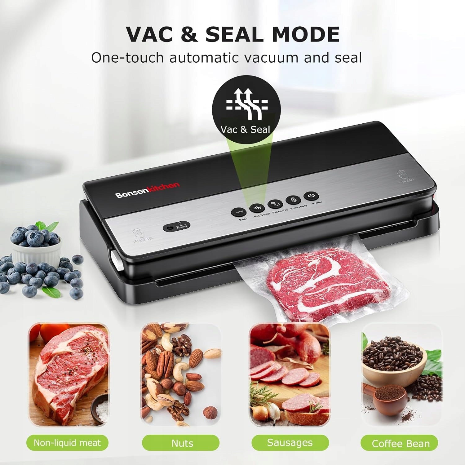 Vacuum Welding Machine VS3802 Food Packaging Machine Set Bonsenkitchen Manufacturer code VS3802