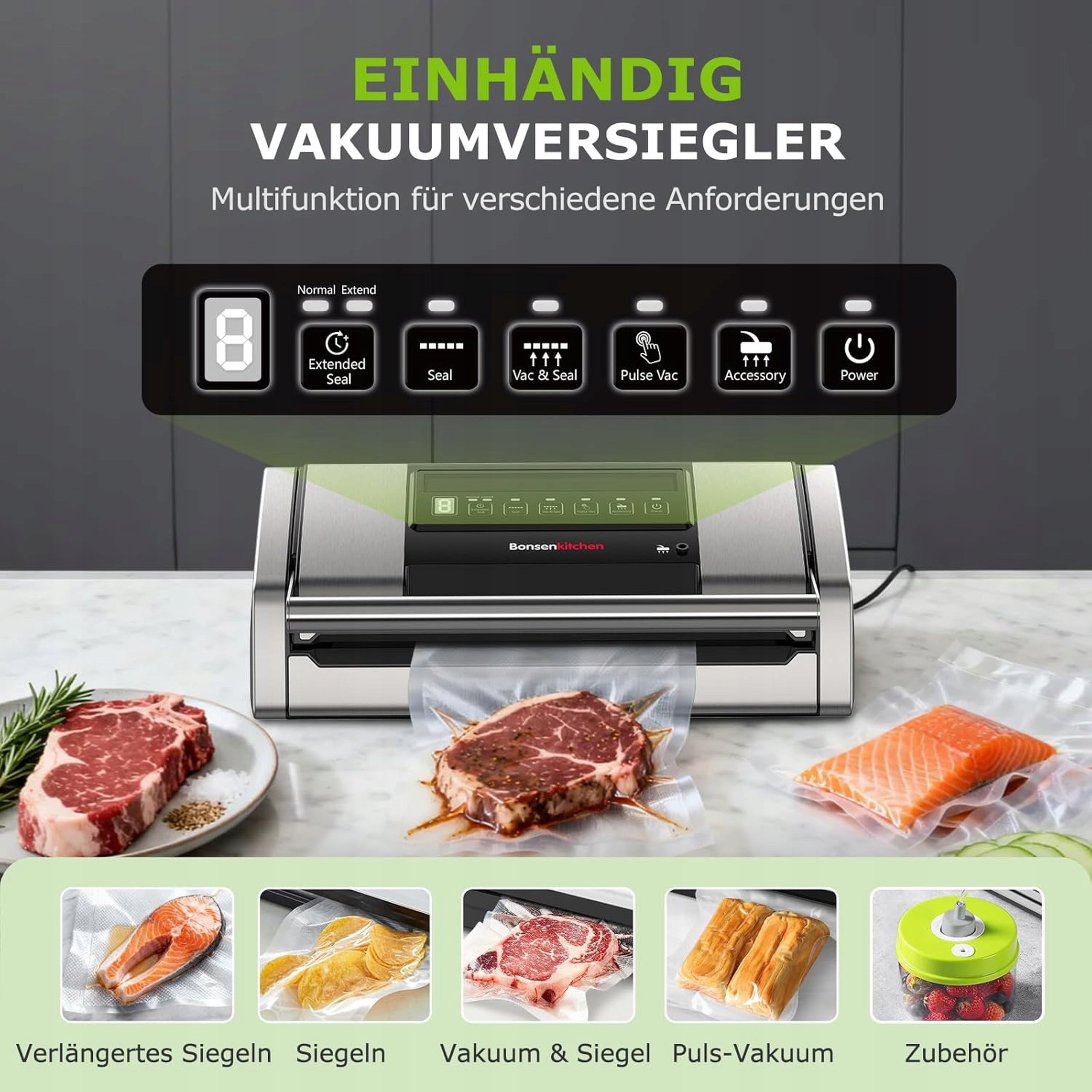 Vacuum packaging machine food sealer sous vide semi-automatic 125W Brand Bonsenkitchen