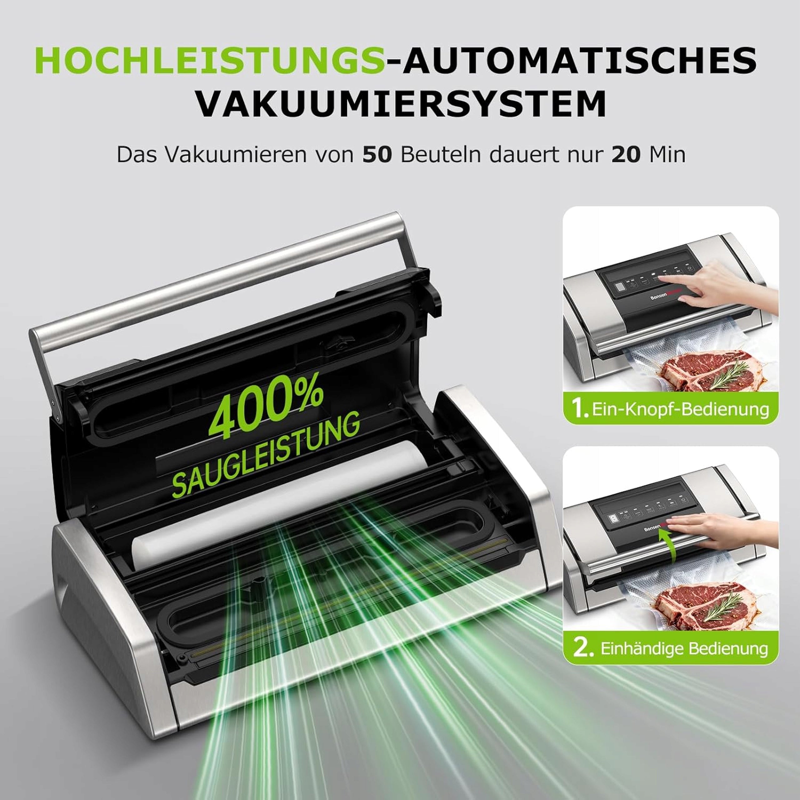 Vacuum packaging machine food sealer sous vide semi-automatic 125W Model 3FPTJSRG