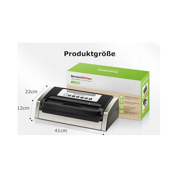 Vacuum welding machine Bonsenkitchen VS4100 handle lock integrated knife Manufacturer code Zgrzewarka Próżniowa Bonsenkitchen