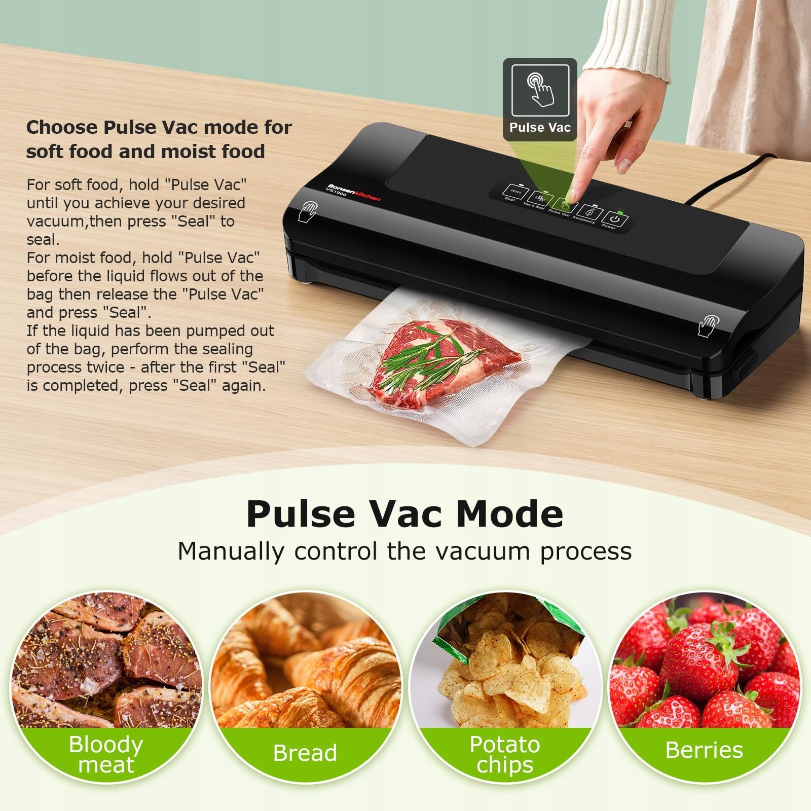 Vacuum welding machine compact black Bonsenkitchen VS1900 Brand Bonsenkitchen