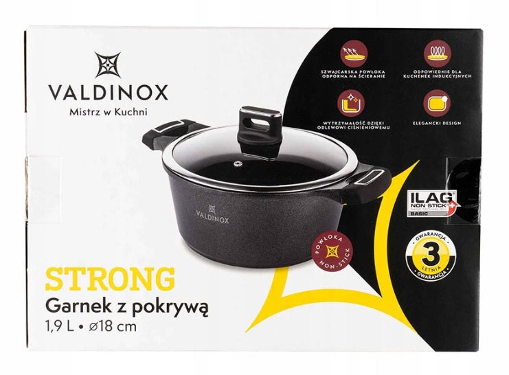 Valdinox puodas su dangčiu, 18 cm, 1.9L