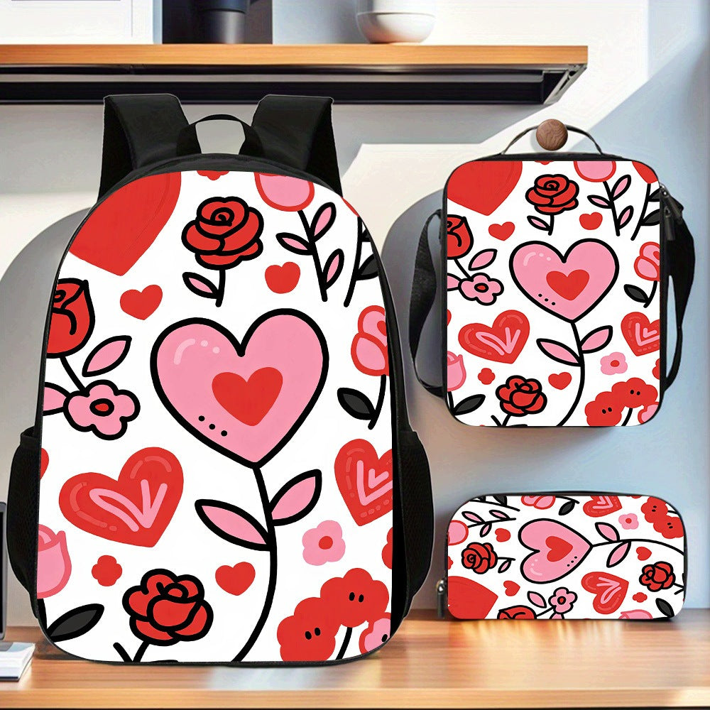 Valentine Backpack Set 3pcs Stylish Adjustable Straps Daily Commute