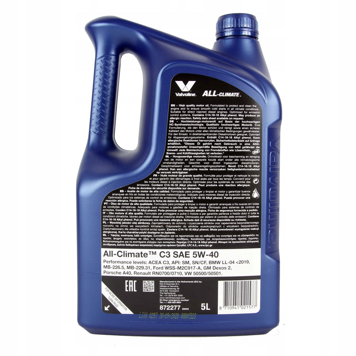 Valvoline All Climate Diesel C3 5W-40 5 Liter Manufacturer code 872277