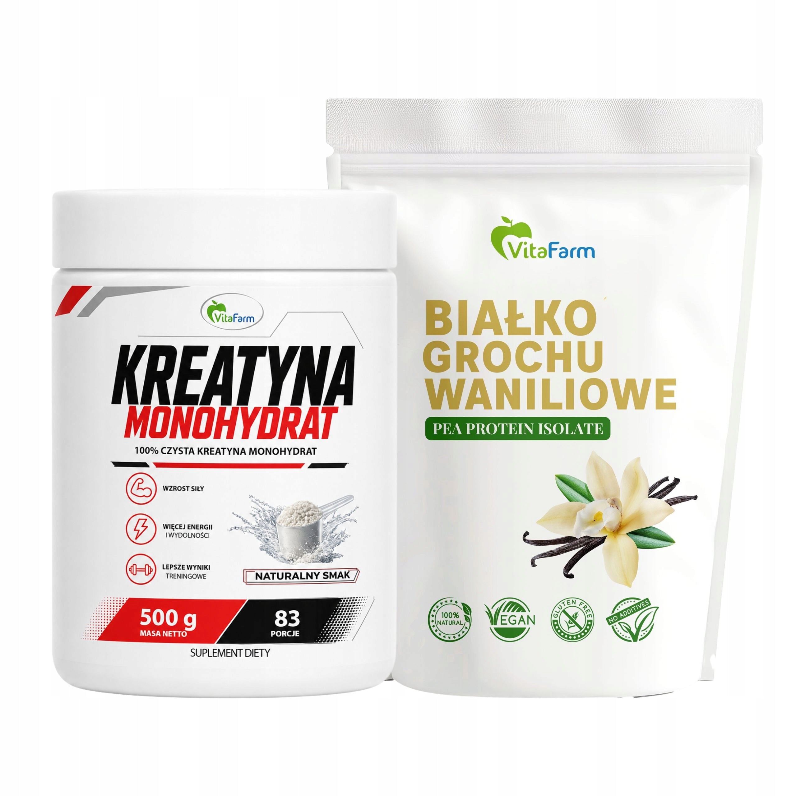 Vanilla Pea Protein Isolate 500 g Creatine Monohydrate 500g Muscle