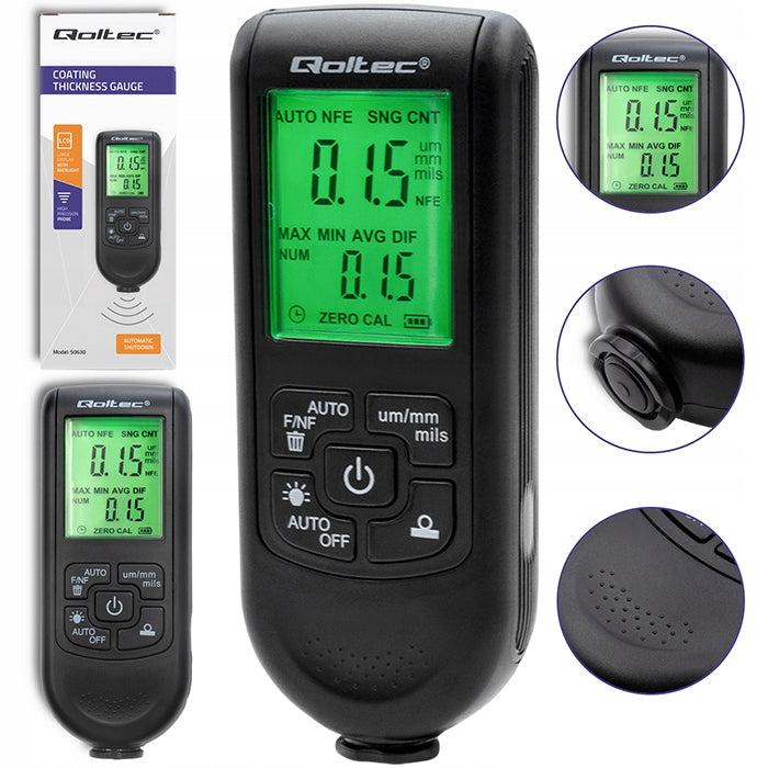 Varnish Thickness Tester Qoltec LCD 0-2000m Measurement Aluminium Steel
