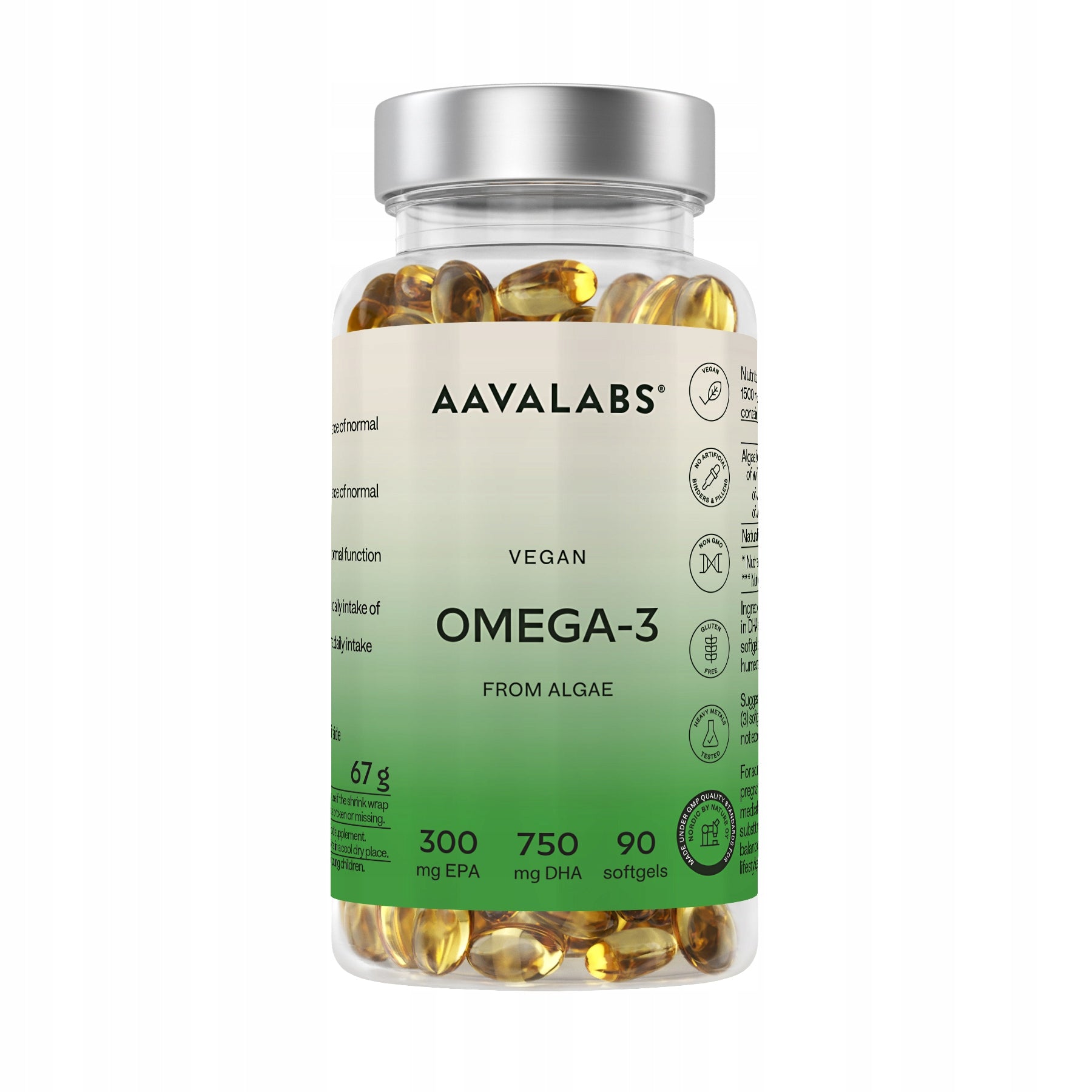 Vegan omega 3 from algae (DHA + EPA) – heart, brain 90 capsules | Aavalabs Medical device no