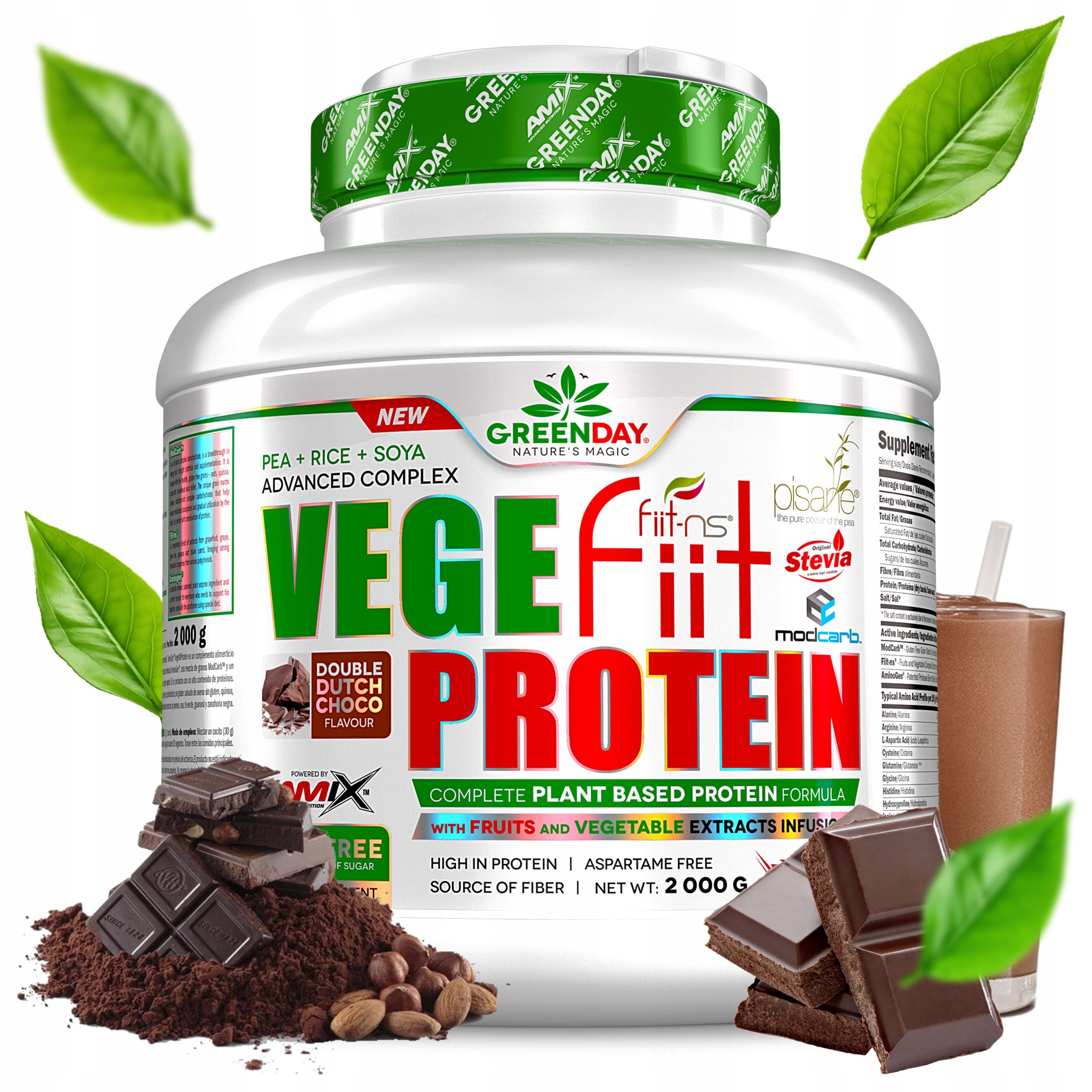 Vegan vegetable protein 2kg Amix peas soybean rice natural composition CHOCOLATE