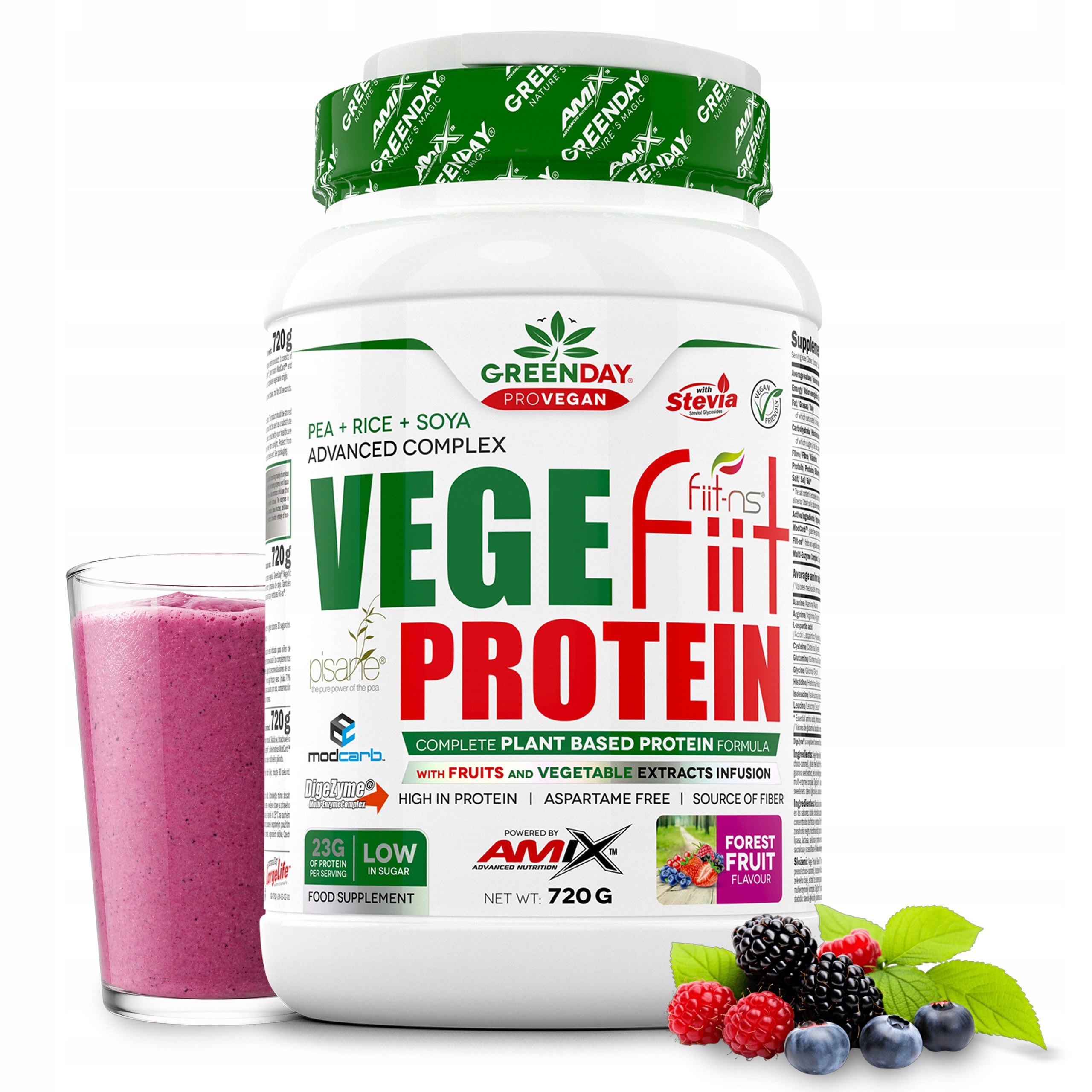 Vegetable protein vegan 720 g forest fruit nutrient pea rice soy
