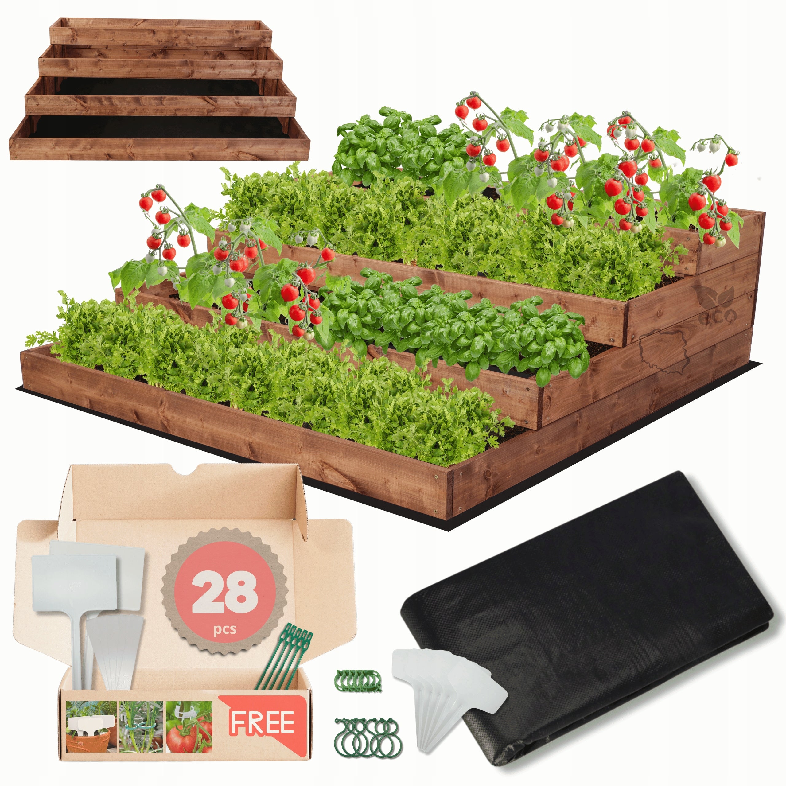Vegetable wooden box planter cascade bed impregnation 36x120x120