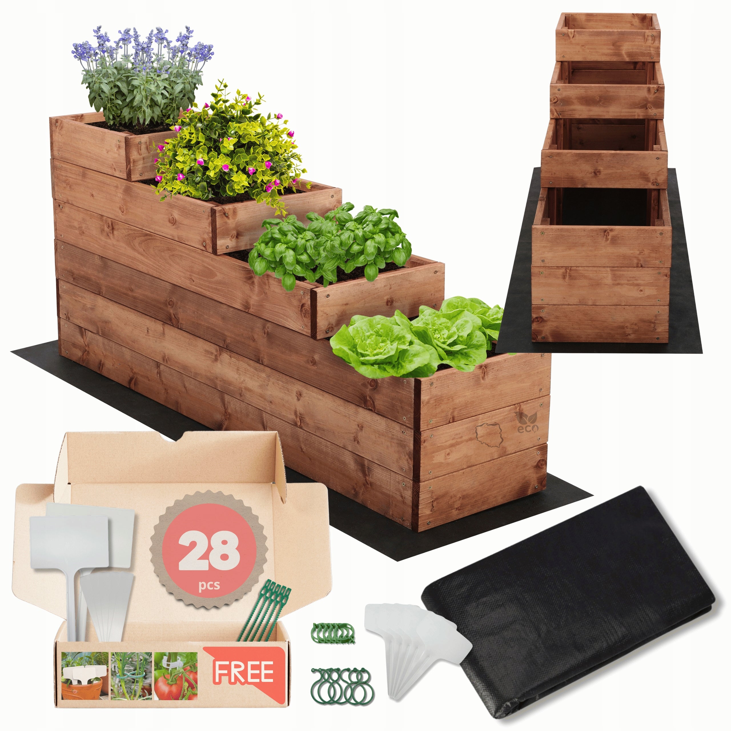 Vegetable wooden box planter cascade bed impregnation 54x30x120