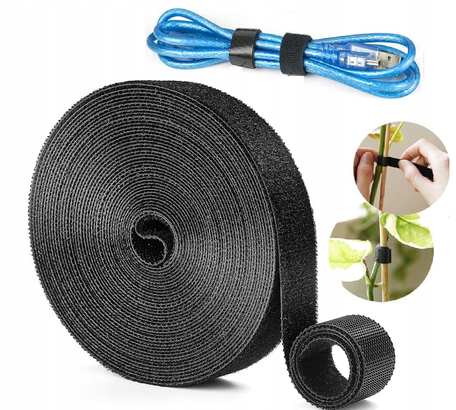 Velcro Tape 1,2 cm x 5 m Strong Band for Cables, Home and Garden Black