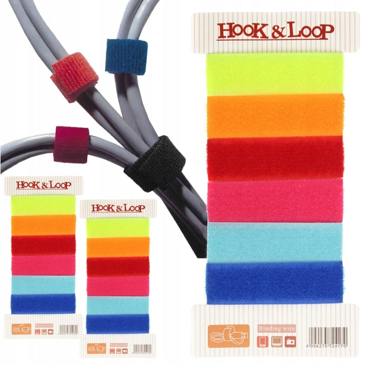 Velcro band cable strapping tape 18pcs colorful adjustment organizing