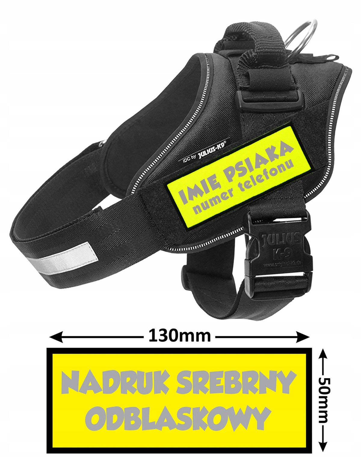 Velcro patch dog harness fits Julius K9 IDC Brand Odblaskowo