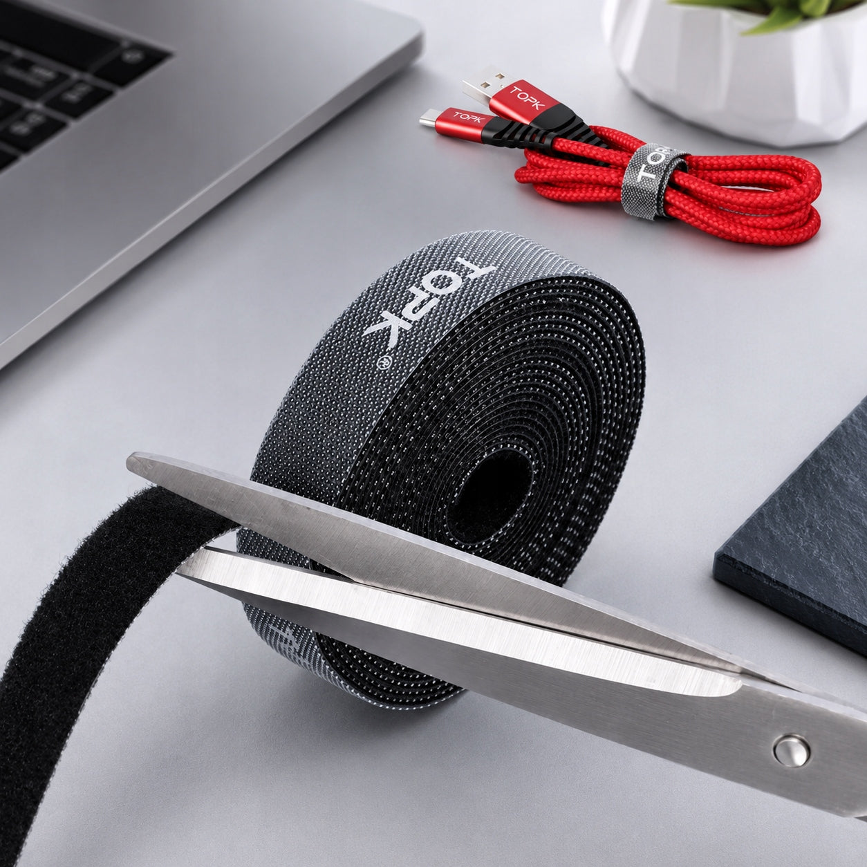 Velcro tape cable organizer band 2M TOPK black Brand TOPK