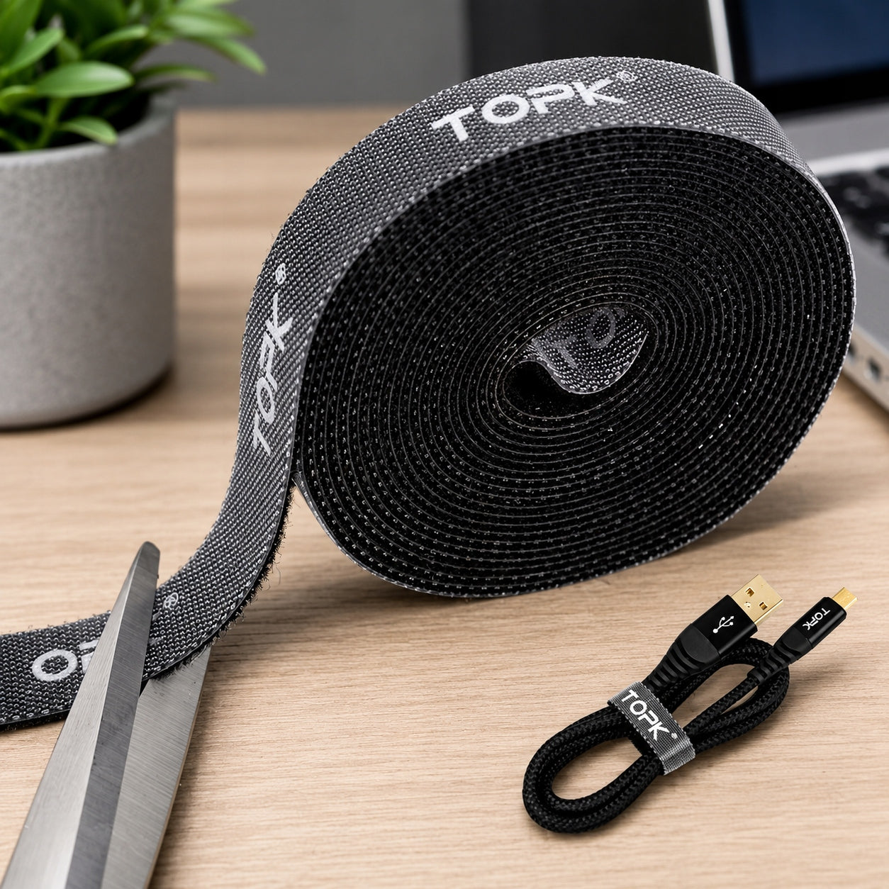 Velcro tape cable organizer band 5M 5 meters TOPK black Manufacturer code Taśma rzepowa organizer kabli TOPK J01 5m