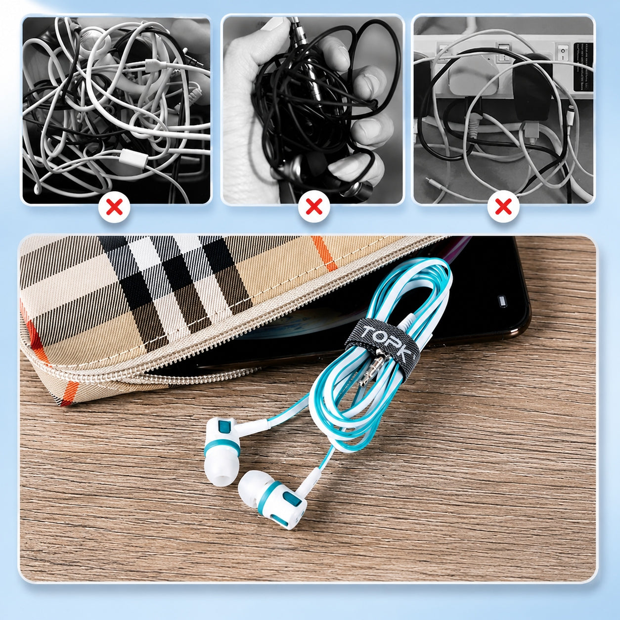 Velcro tape cable organizer band TOPK black set of 5 Manufacturer code Taśma rzepowa organizer kabli TOPK J02 20 szt