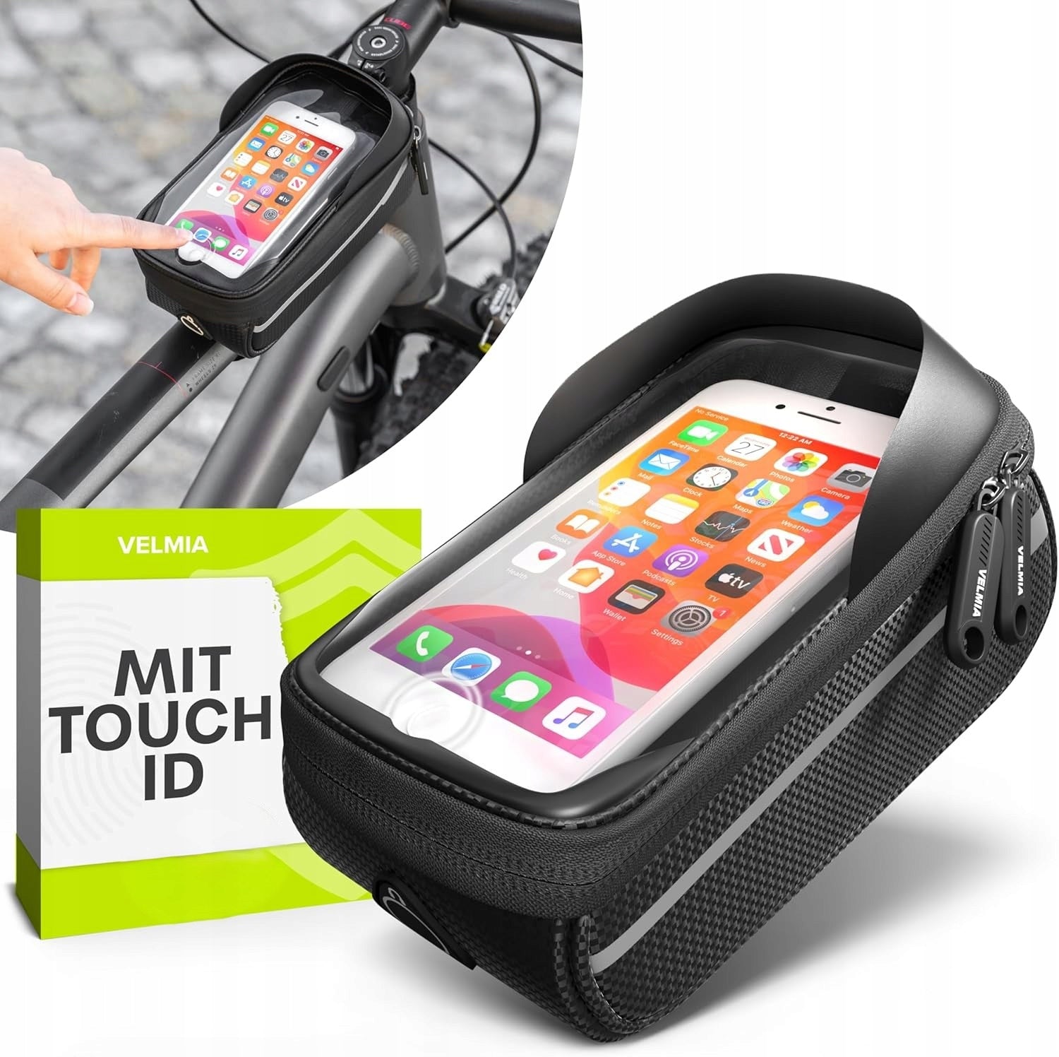 Velmia Bike frame bag, waterproof – mobile phone holder