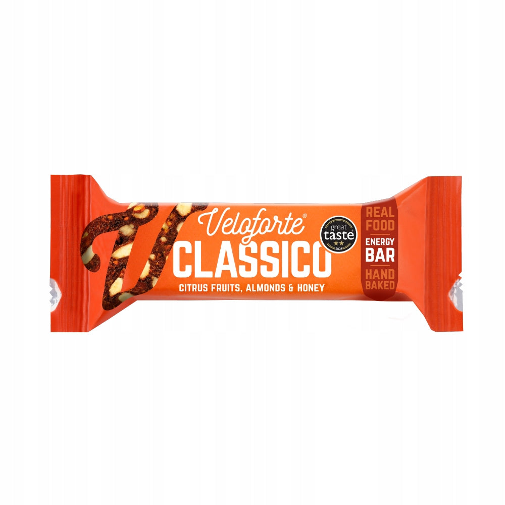 Veloforte Classico 55g energy bar with citrus fruits, honey almonds